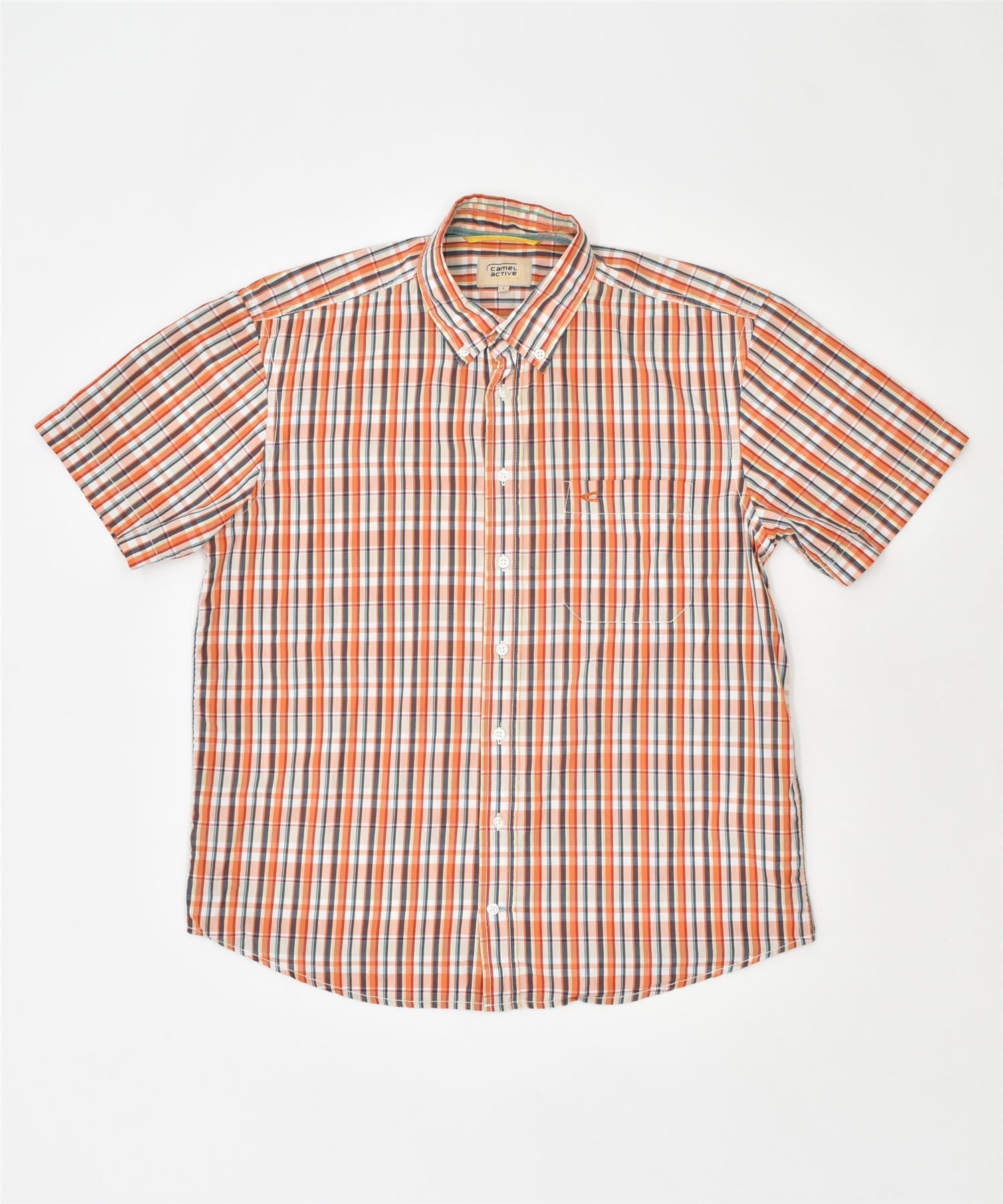 image of CAMEL Mens Short Sleeve Shirt Large Multicoloured Check Cotton