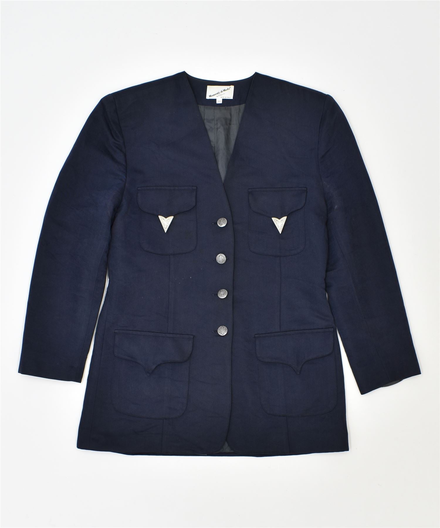 image of MOMENTI DI MODA Womens 4 Button Blazer Jacket IT 44 Medium Navy Blue