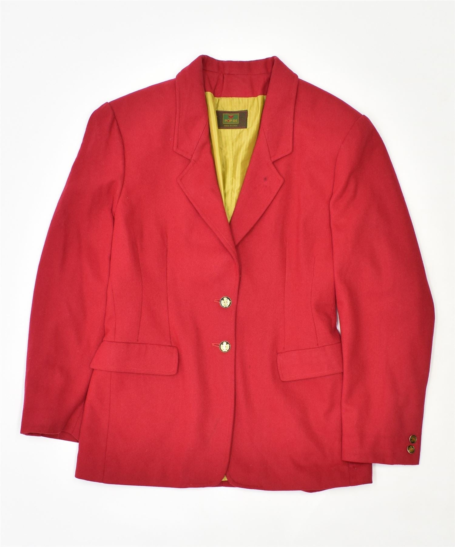 image of POP 84 Womens 2 Button Blazer Jacket UK 14 Medium Red Wool