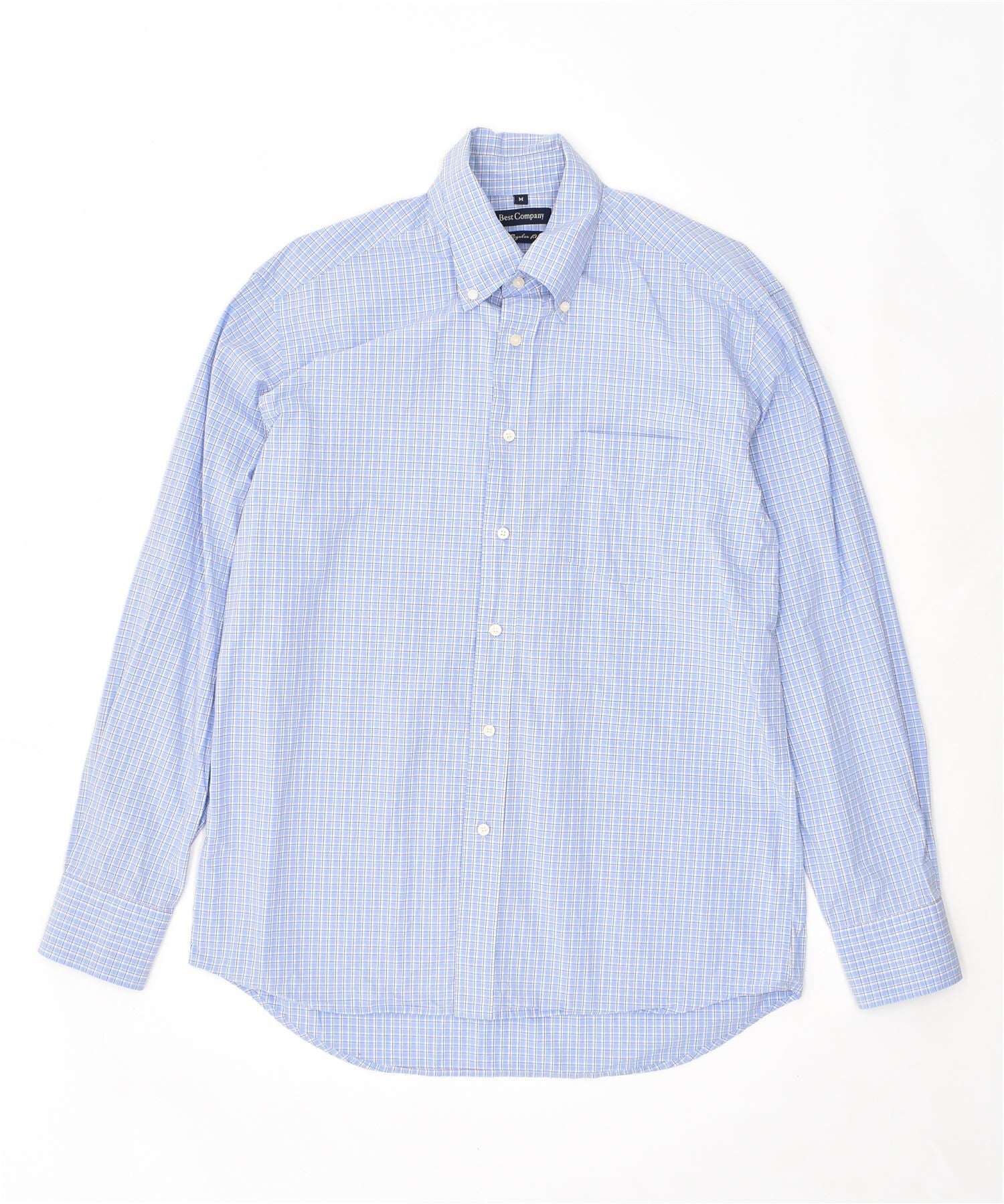 image of BEST COMPANY Mens Regular Shirt Medium Blue Check Cotton