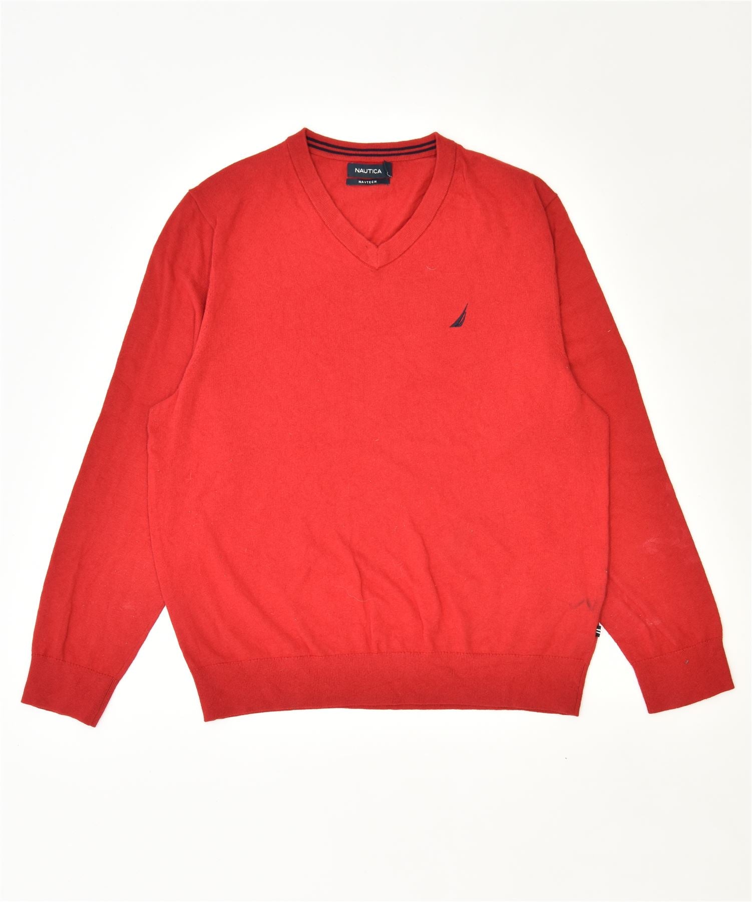 Image of NAUTICA Mens V-Neck Jumper Sweater Large Red Cotton Classic