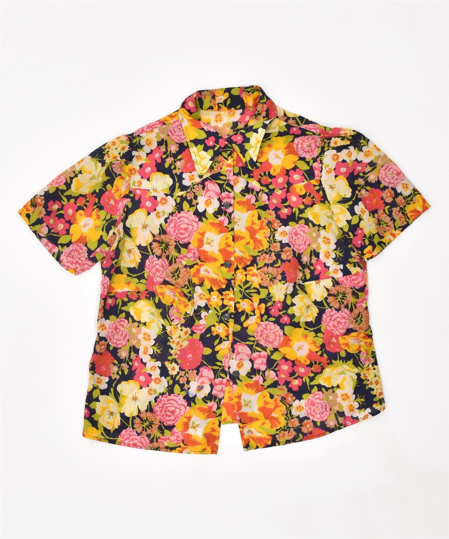 image of VINTAGE Womens Short Sleeve Shirt UK 14 Large Multicoloured Floral