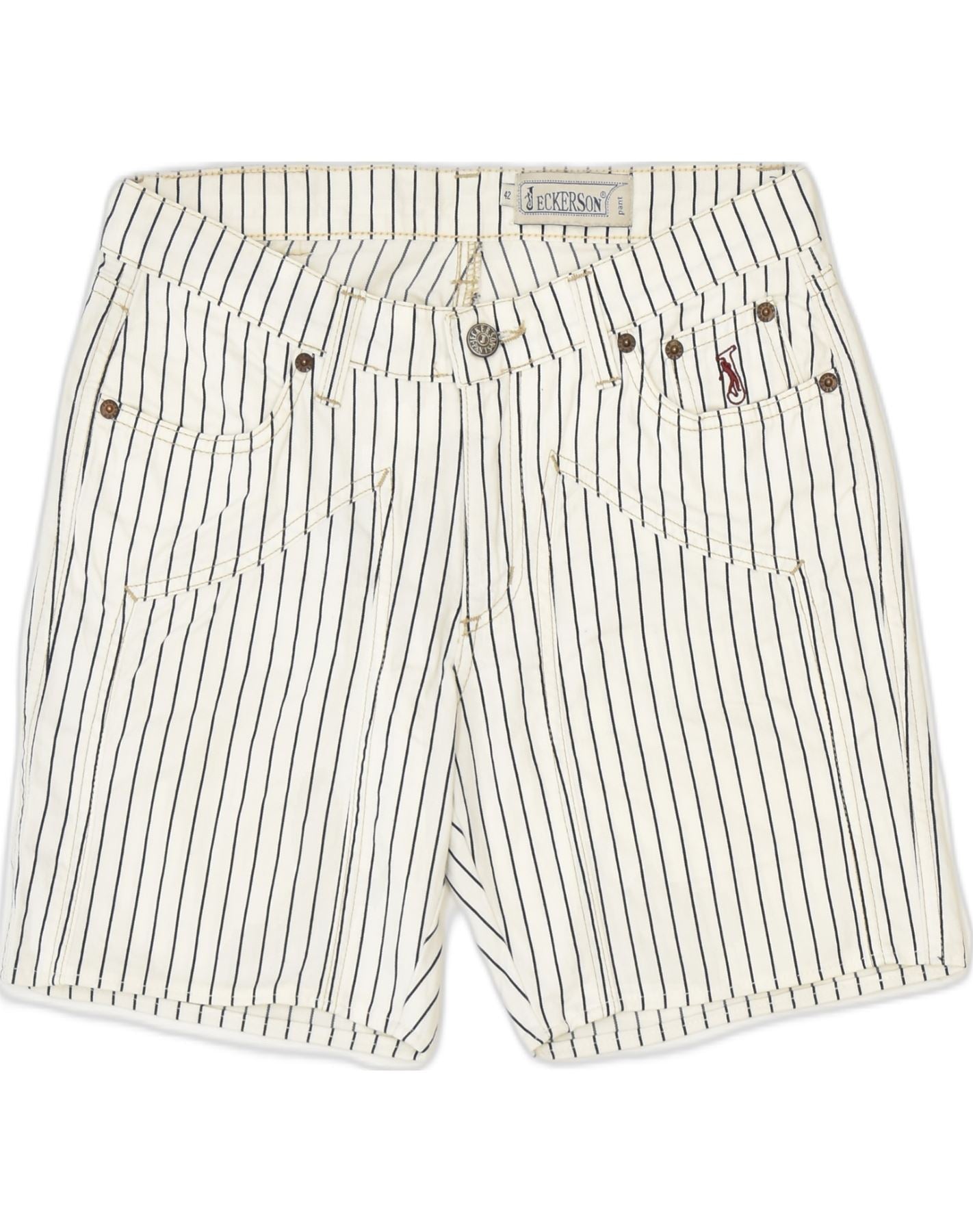 Image of JECKERSON Womens Casual Shorts IT 42  Medium W30 Off White Striped Cotton