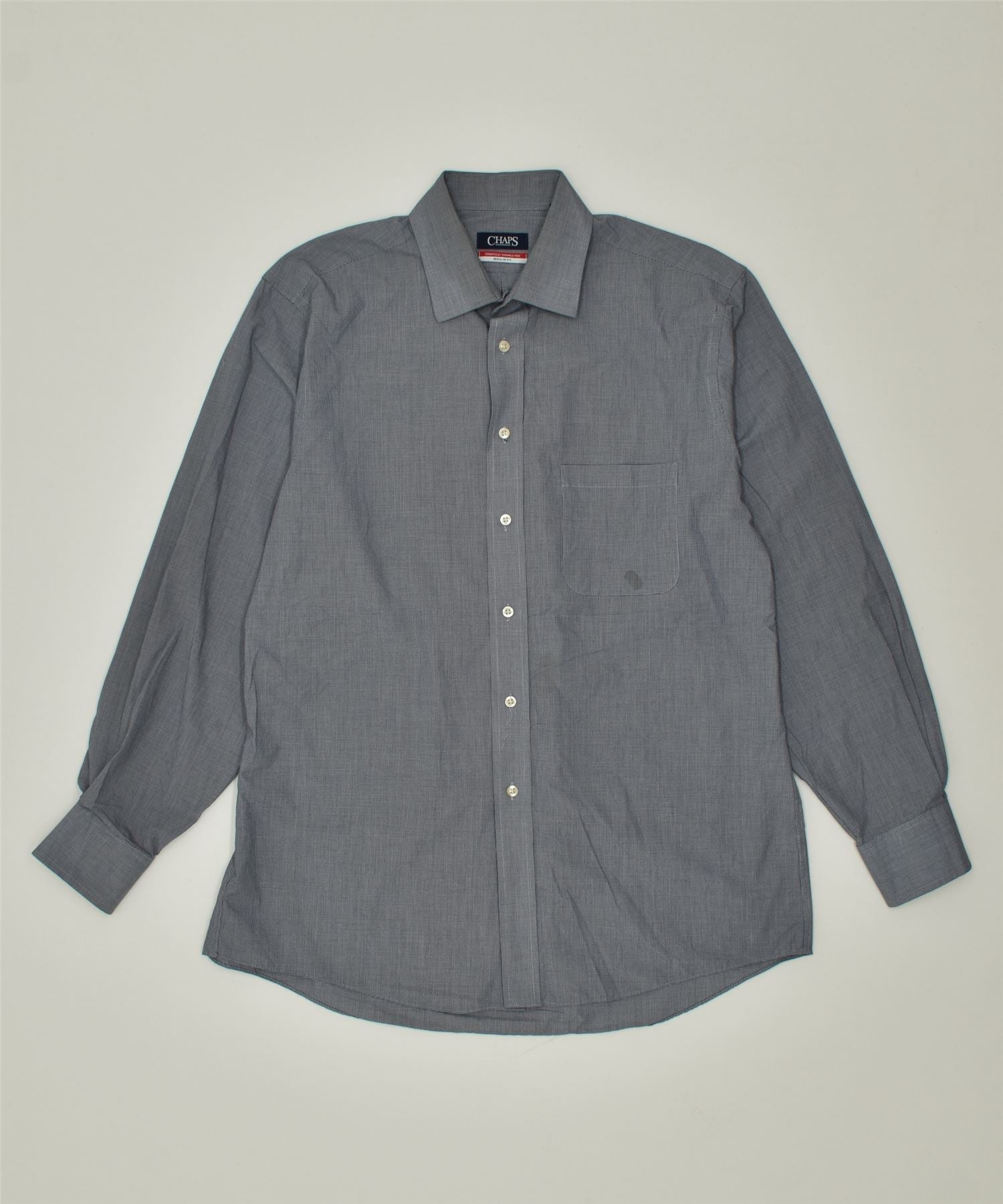 image of CHAPS Mens Regular Fit Shirt Size 16-16 1/2 Large Grey Check Cotton