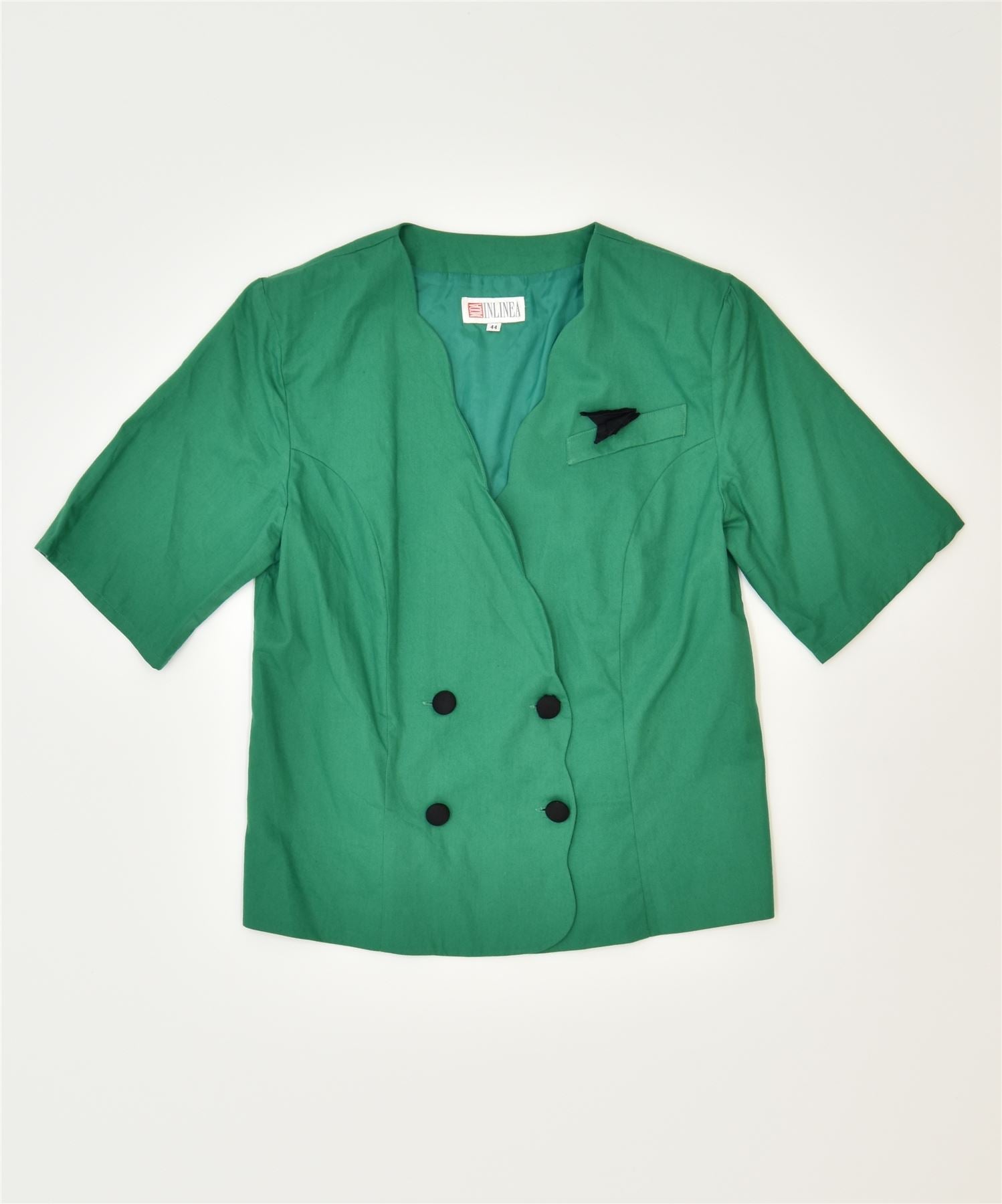 Image of INLINEA MODA Womens Short Sleeve Blazer Jacket IT 44 Medium Green Cotton