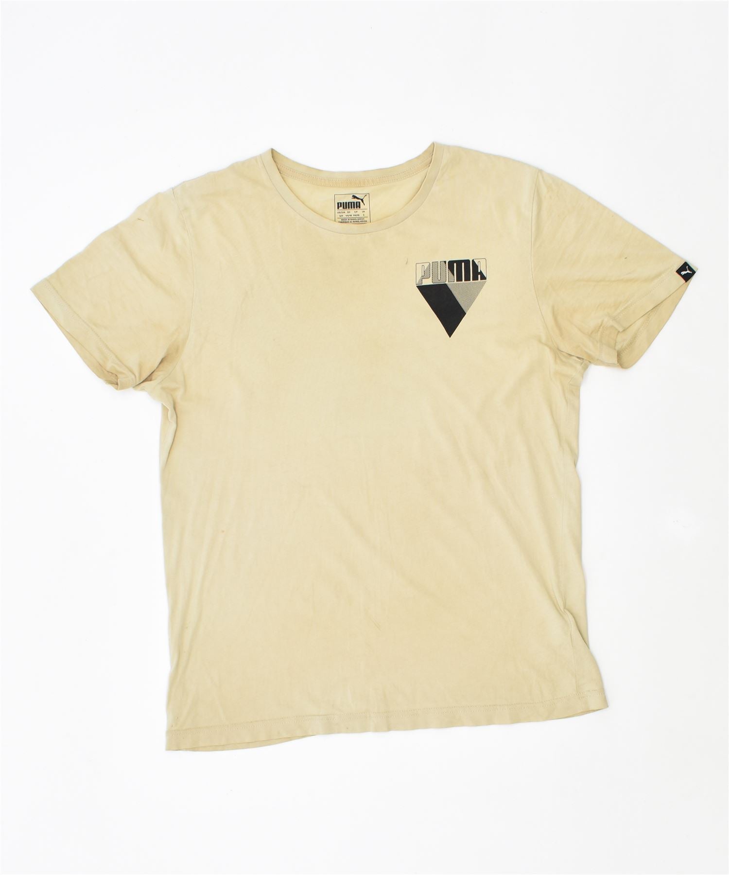 image of PUMA Mens Graphic T-Shirt Top Small Beige Cotton