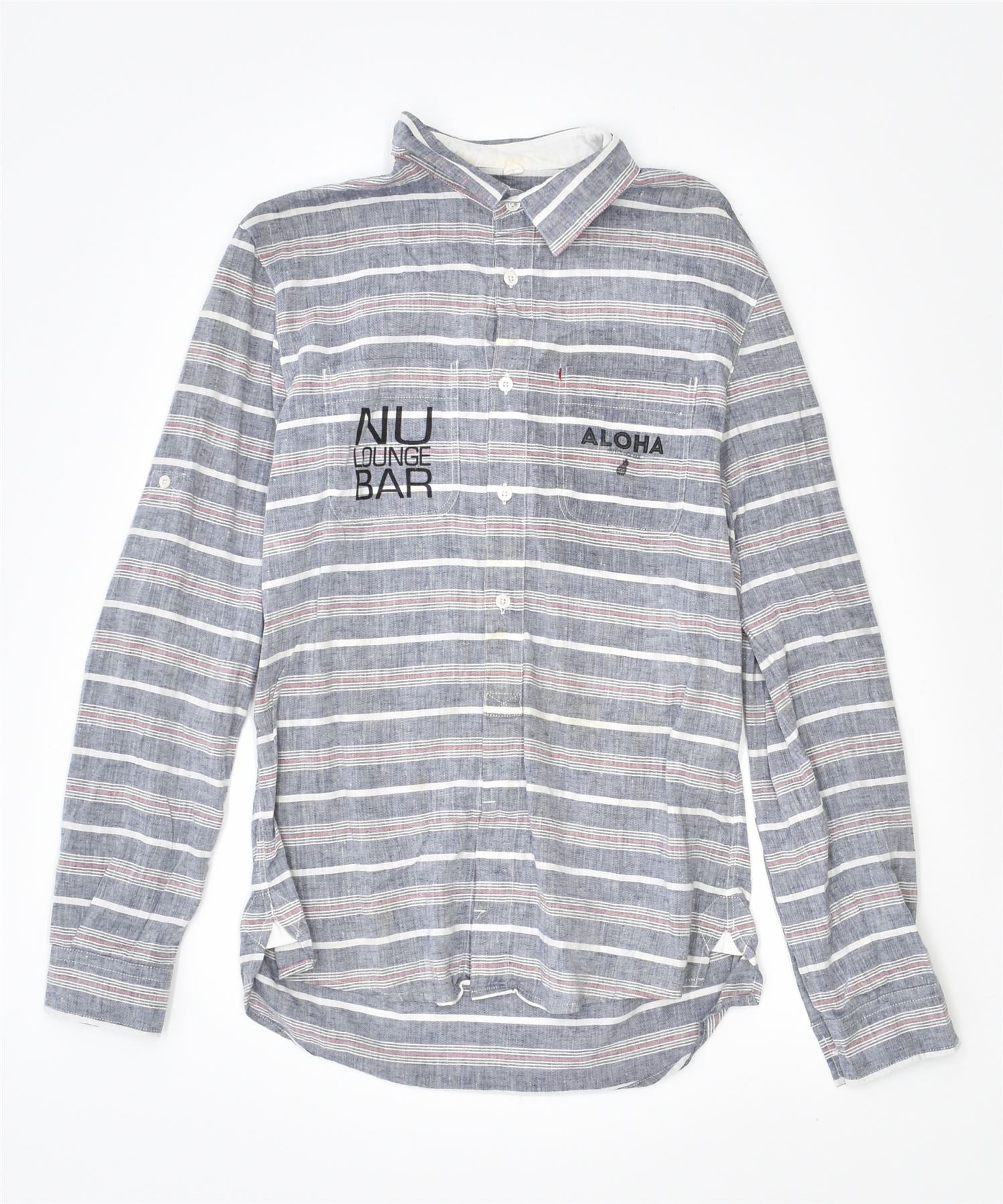 image of WOOLRICH Mens Shirt Small Grey Striped Linen