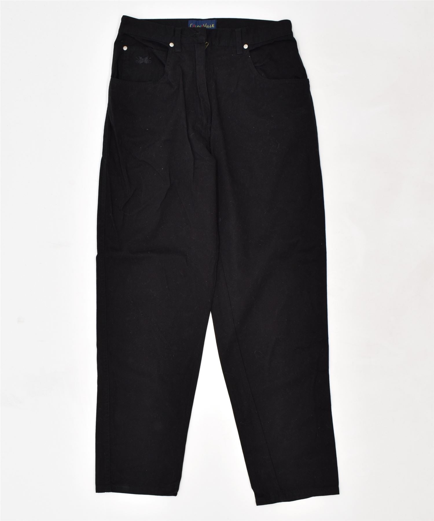 image of COLOUR VILLE Womens Regular Fit Casual Trousers W28 L29 Black Cotton