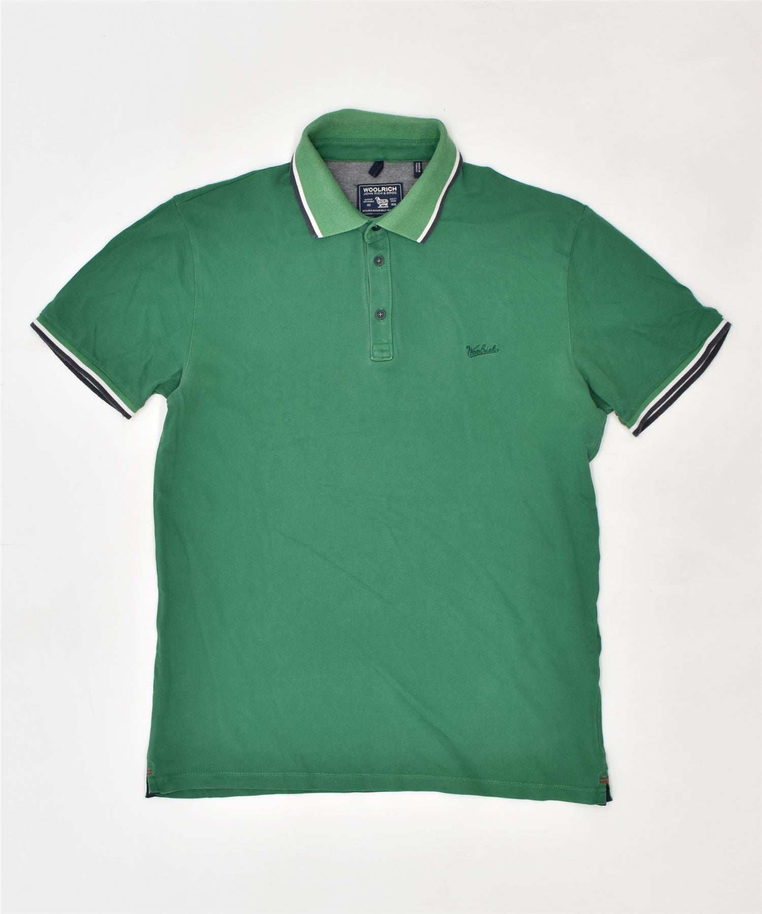 image of WOOLRICH Mens Polo Shirt Medium Green Cotton