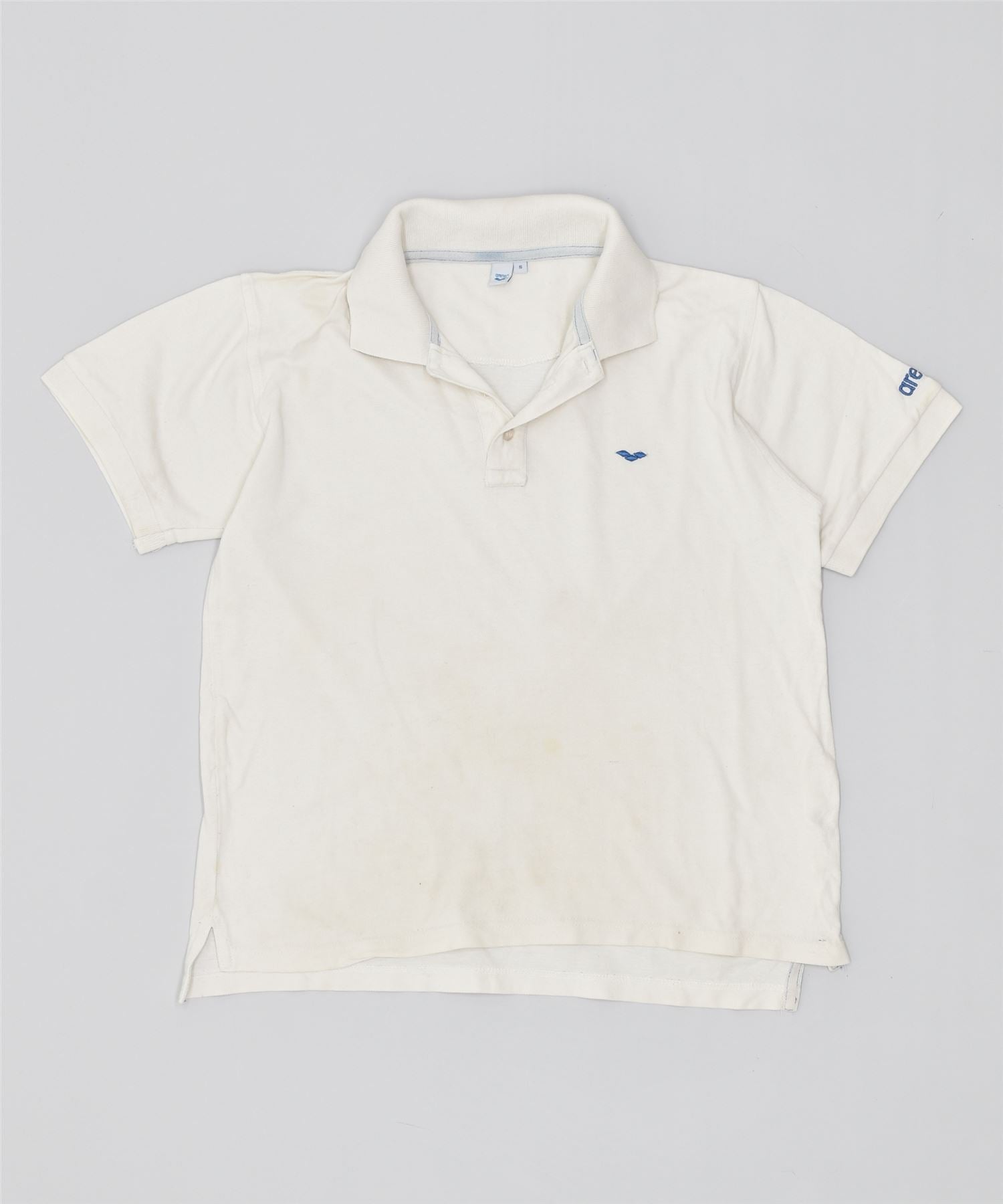 image of ARENA Mens Polo Shirt Small White Cotton Vintage