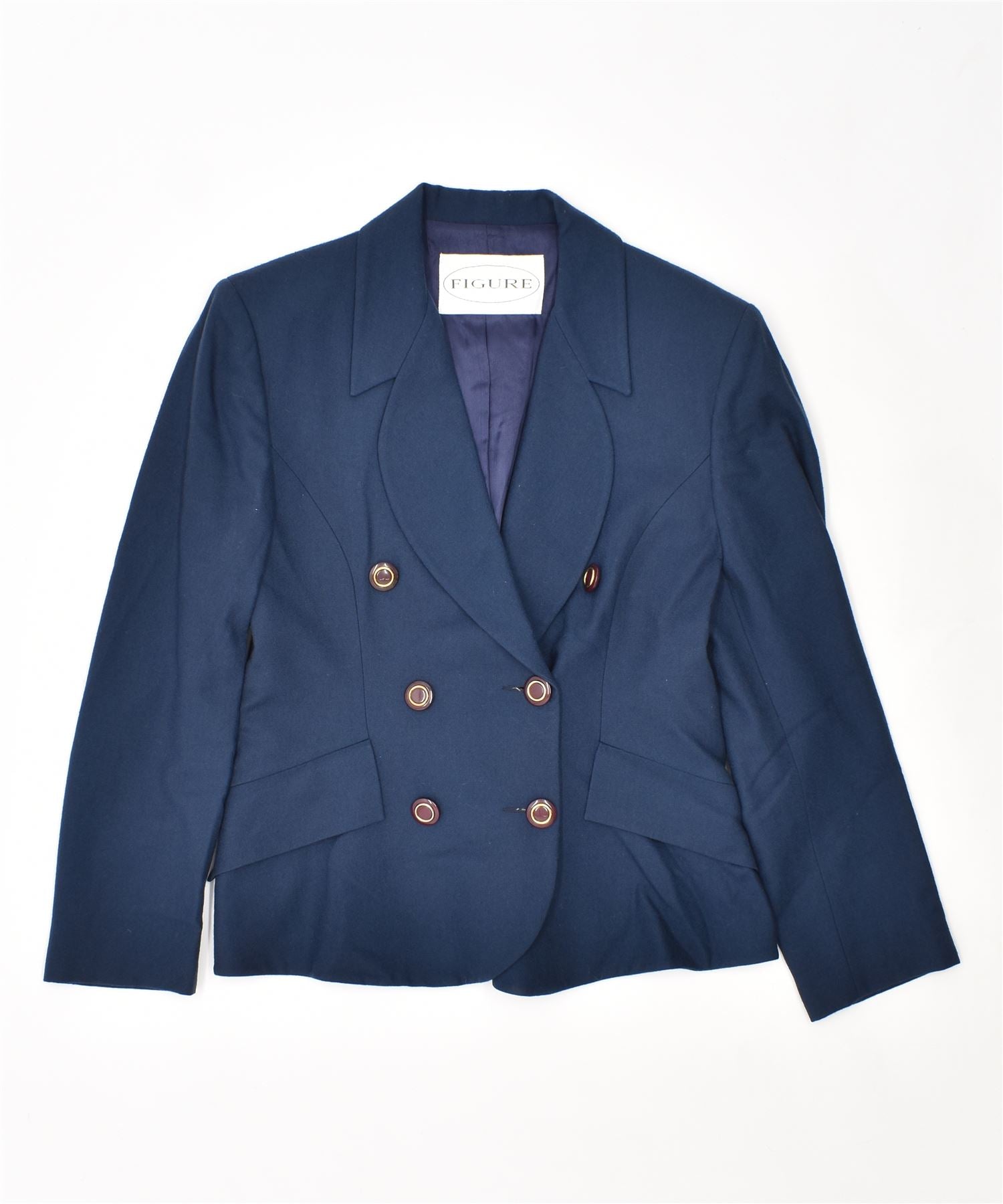 Image of FIGURE Womens Double Breasted Blazer Jacket IT 46 Large Navy Blue Wool