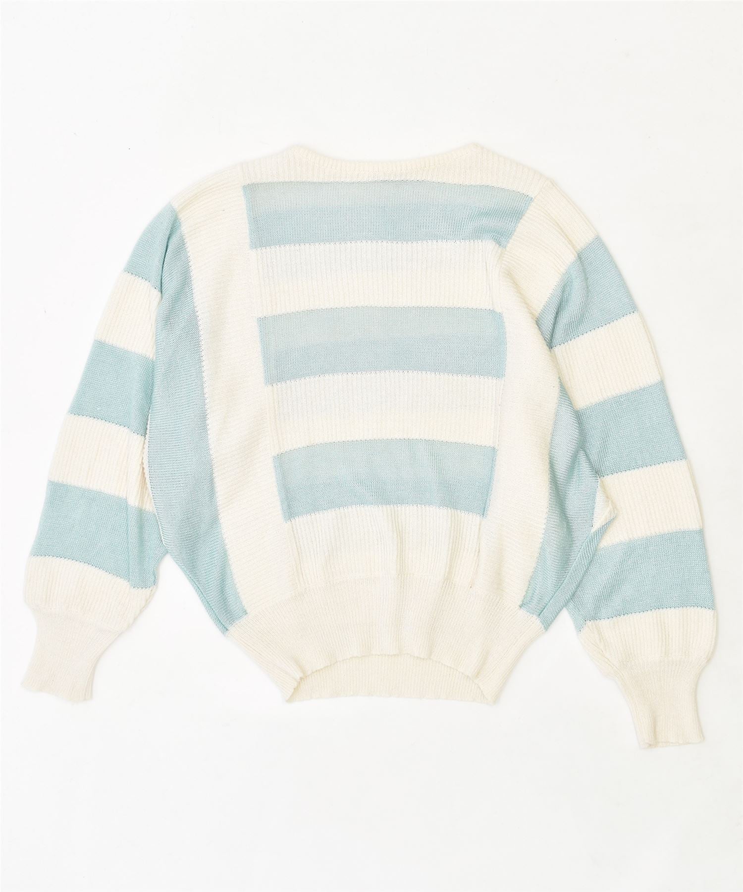 Image of LE LYS Womens Batwing Crew Neck Jumper Sweater UK 16 Large Blue Striped