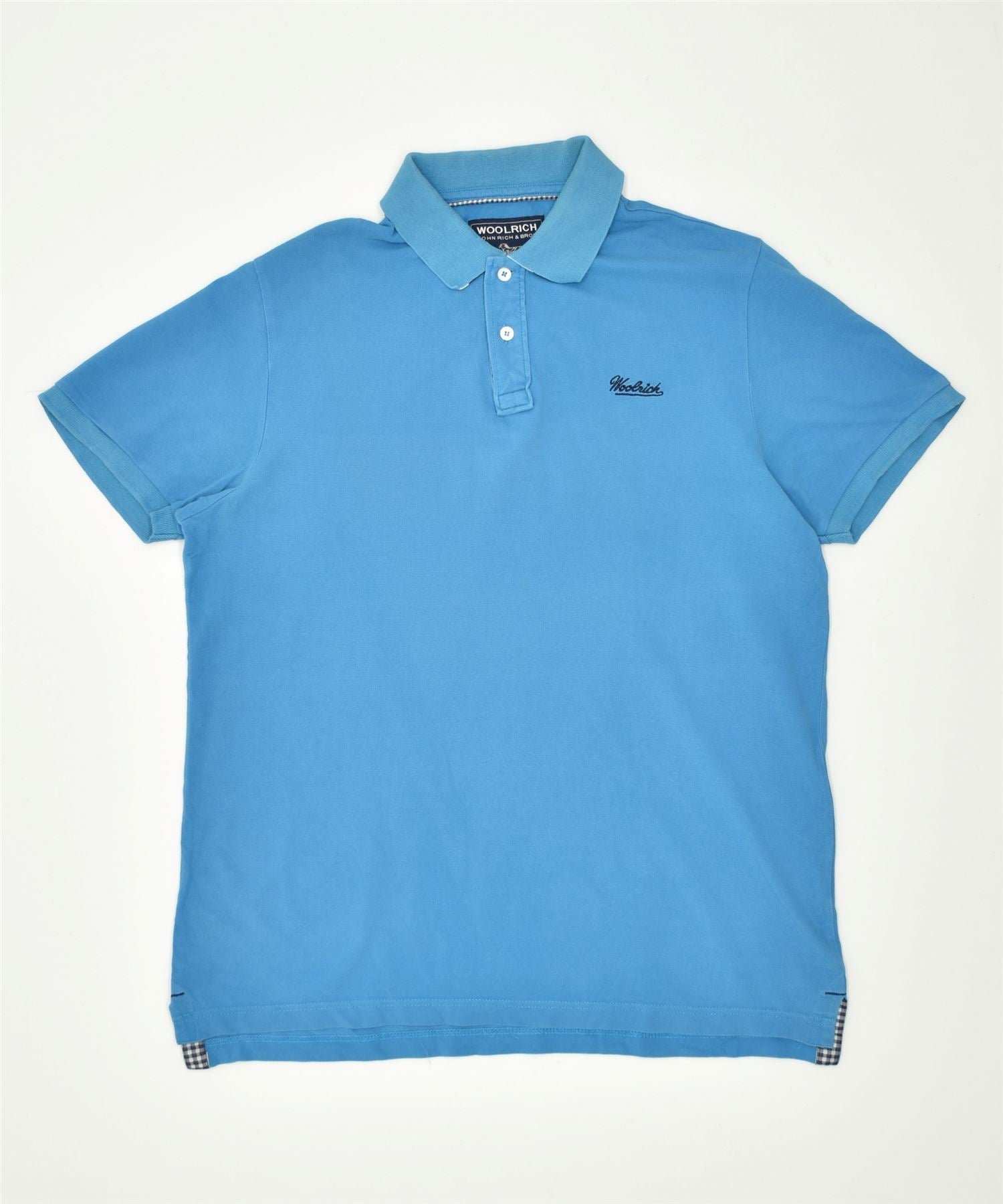 image of WOOLRICH Mens Polo Shirt Large Blue Cotton