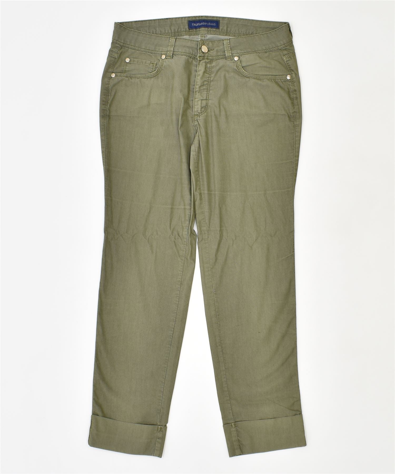 image of TRUSSARDI Womens Crop Casual Trousers W28 L28 Khaki Cotton