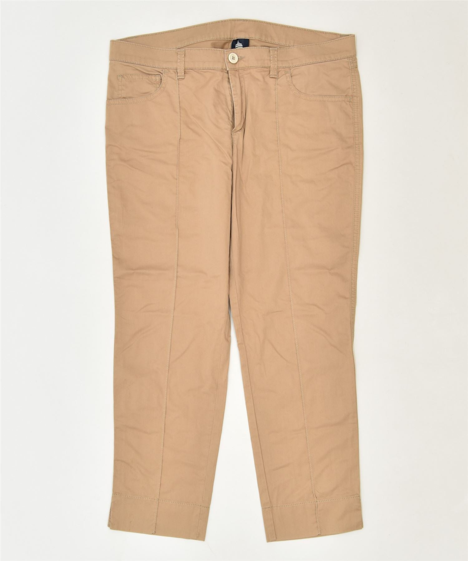 Image of MARINA YACHTING Womens Slim Capri Trousers W30 L25 Brown Cotton Classic