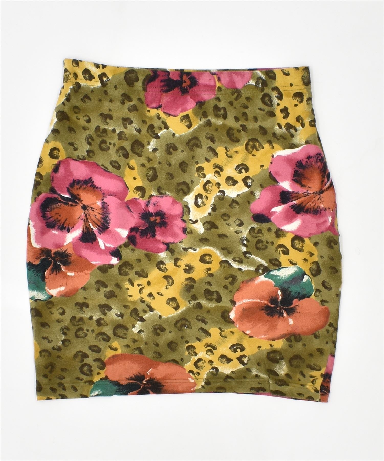 Image of STEFANEL Womens Mini Pencil Skirt Medium W28 Green Floral Cotton