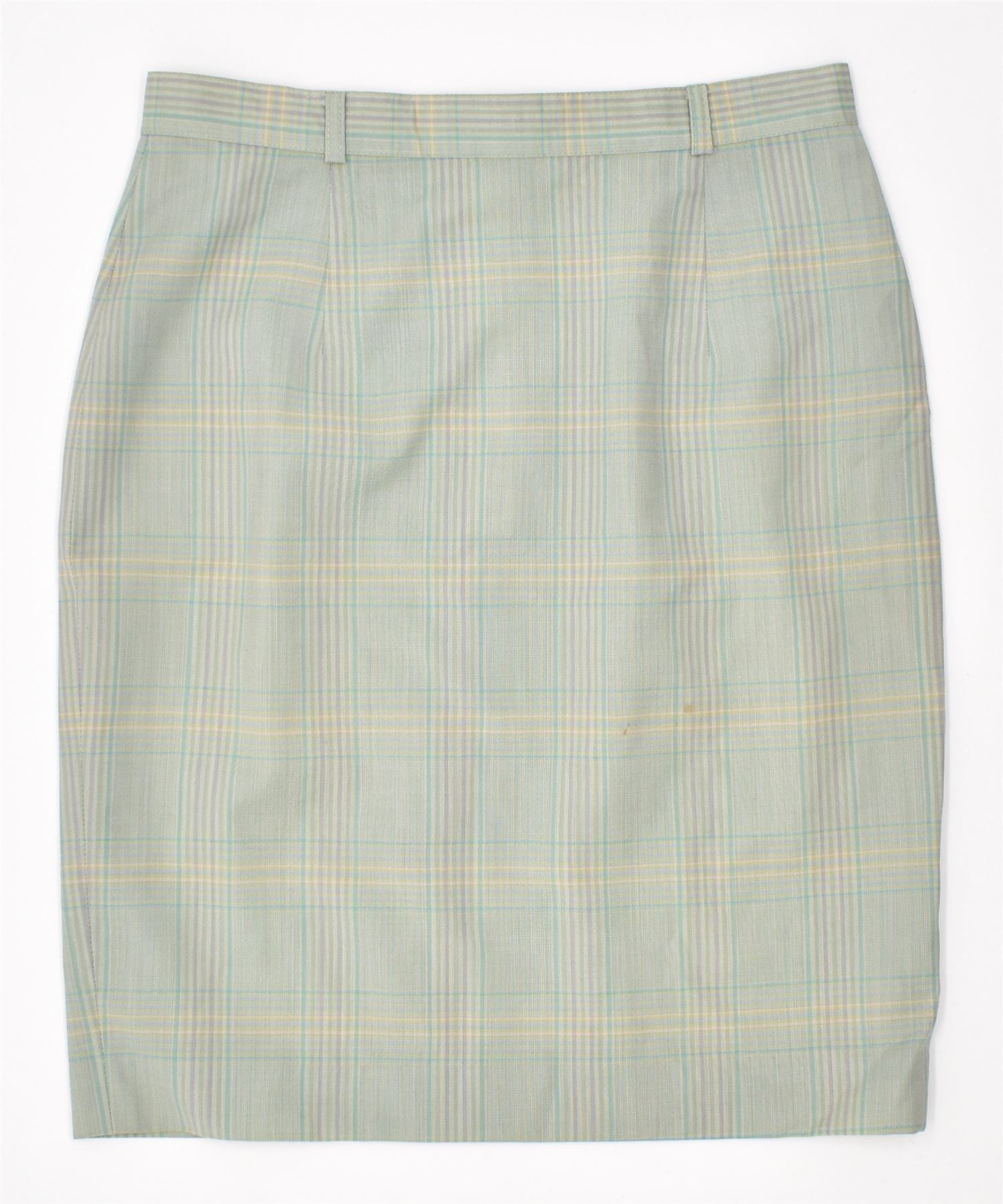 Image of VINTAGE Womens Slim Pencil Skirt IT 46 Large W29 Green Plaid Wool