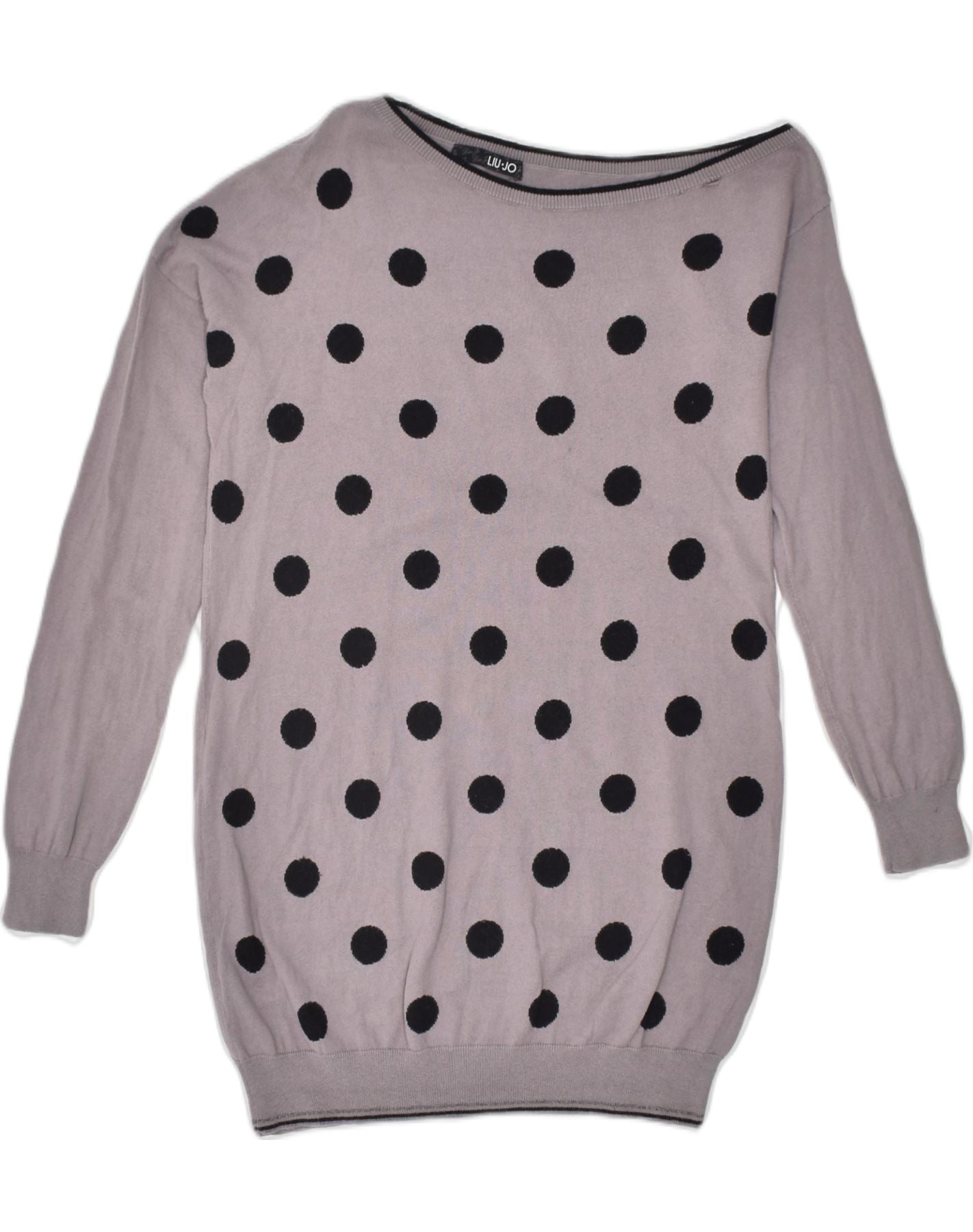 image of LIU JO Womens One Shoulder Top UK 10 Small Grey Polka Dot