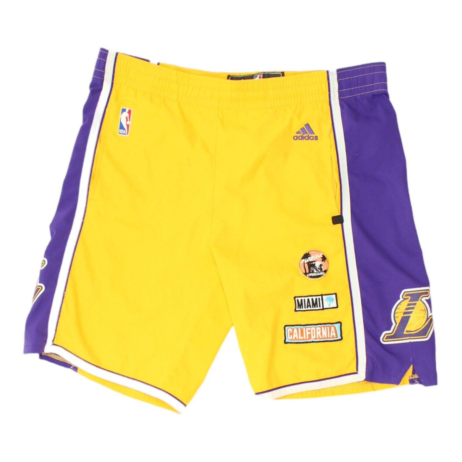 Image of LA Lakers Mens Yellow Adidas Shorts | Retro NBA Basketball Sportswear Lifeguard