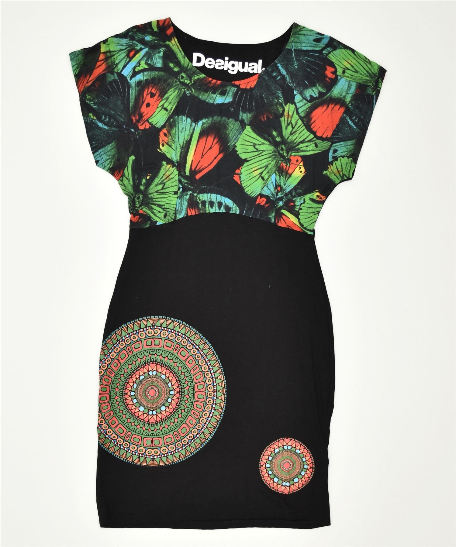 image of DESIGUAL Womens Basic Dress UK 8 Small Black Colourblock Viscose Butterfly