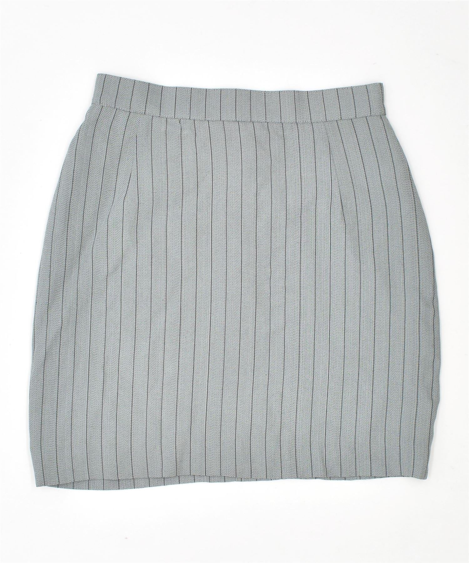 image of VINTAGE Womens Mini Skirt IT 42 Medium W26 Grey Pinstripe Acetate