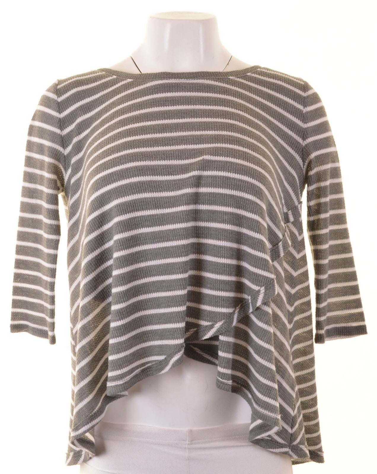 Image of HOLLISTER Womens Asymmetrical Top 3/4 Sleeve UK 10 Small Grey Polyester