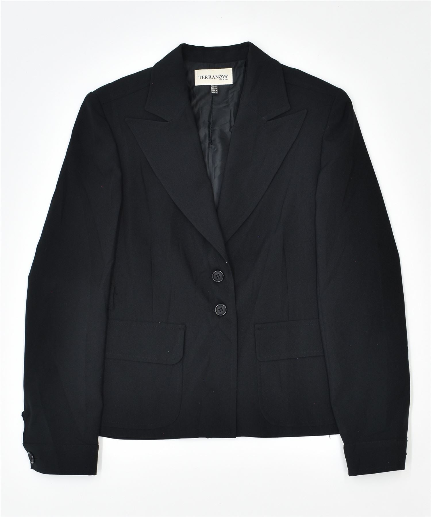 image of TERRANOVA Womens 2 Button Blazer Jacket IT 44 Medium Black Polyester