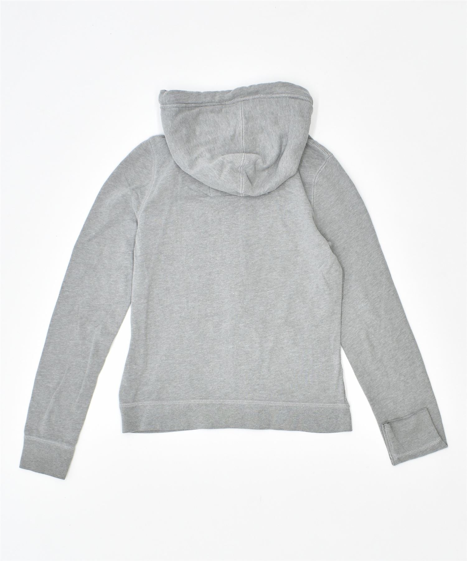 ABERCROMBIE & FITCH Womens Graphic Zip Hoodie Sweater UK 8 Small Grey