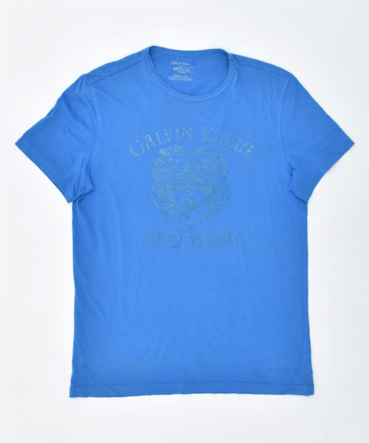 image of CALVIN KLEIN Mens Graphic T-Shirt Top Small Blue Cotton