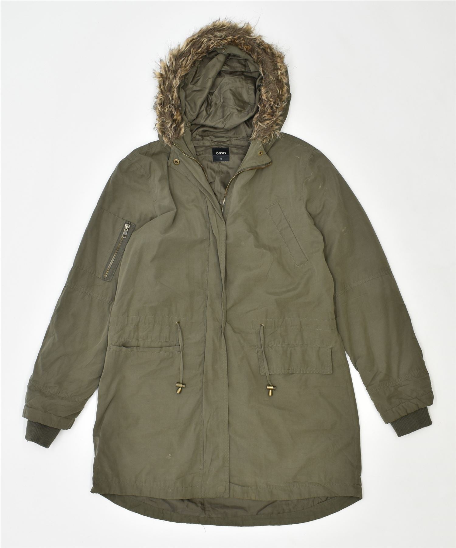 image of OASIS Womens Hooded Parka Coat UK 10 Small Khaki Polyester