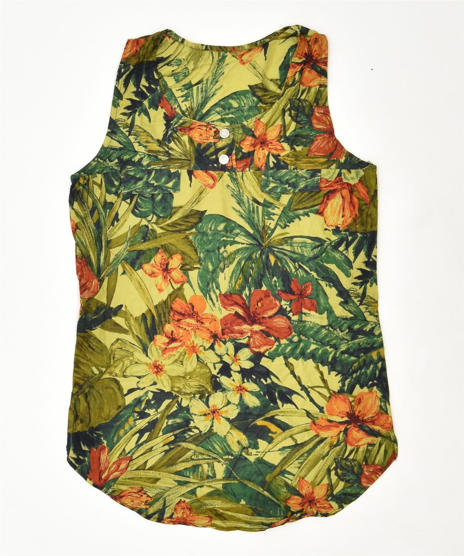 image of VINTAGE Womens Graphic Vest Top UK 12 Medium Multicoloured Floral