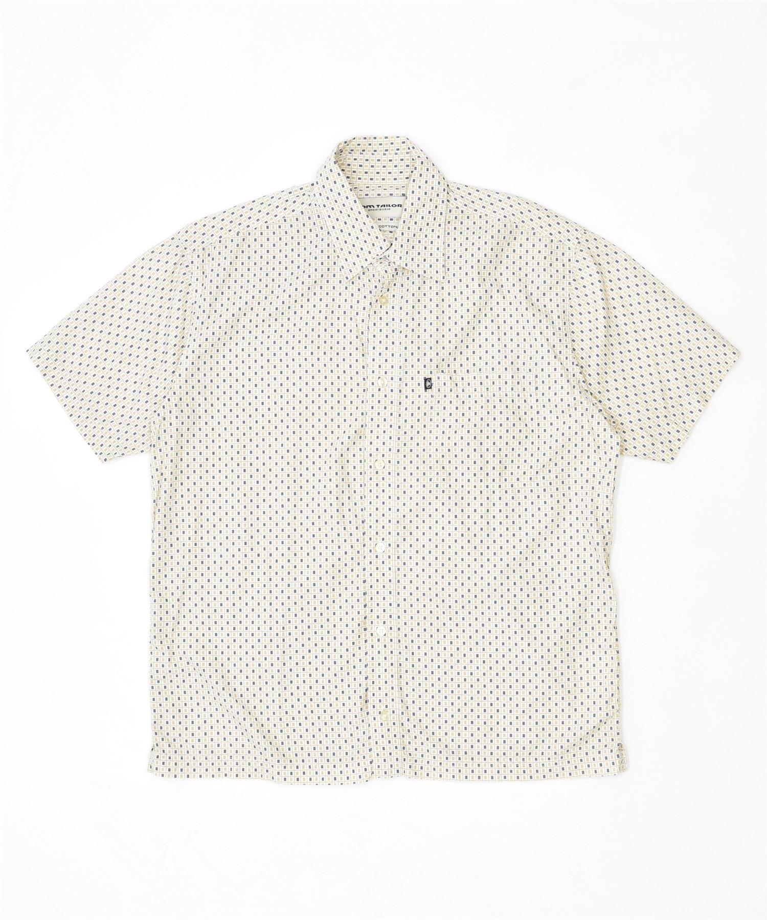 image of TOM TAILOR Mens Short Sleeve Shirt Large Beige Geometric Cotton