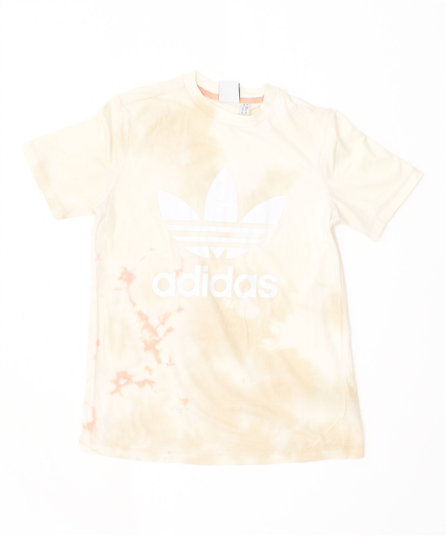 image of ADIDAS Womens Graphic T-Shirt Top UK 10 Small Beige Tie Dye Cotton