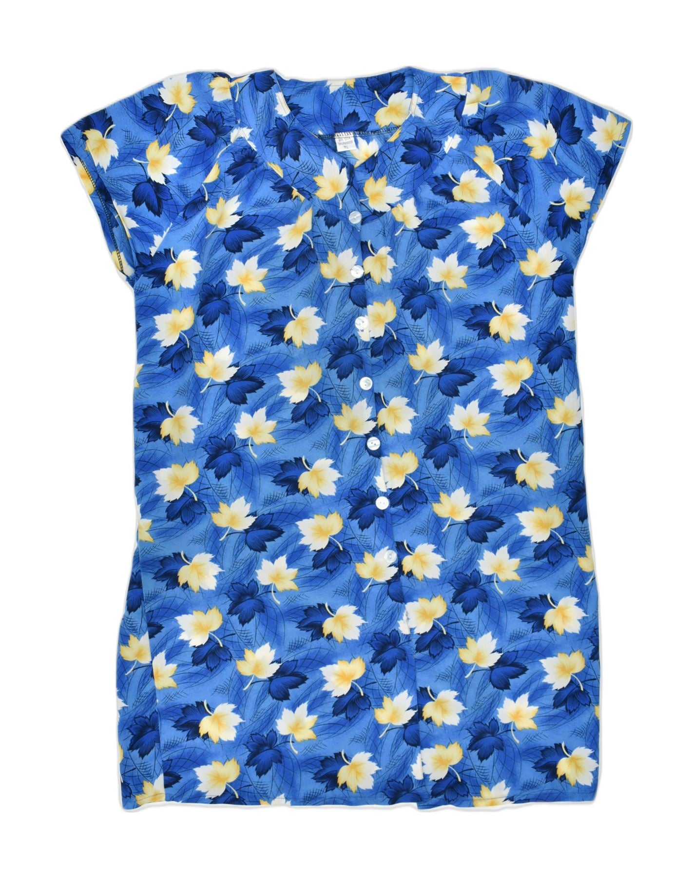 image of VINTAGE Womens Longline Sleeveless Shirt Blouse UK 14 Large Blue Floral