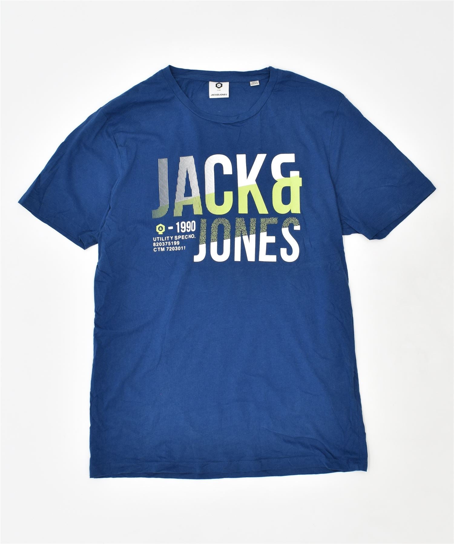 image of JACK & JONES Mens Core Graphic T-Shirt Top Small Blue Cotton