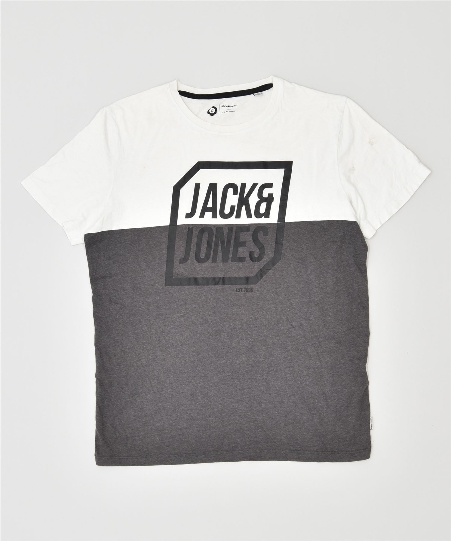 image of JACK & JONES Mens Core Graphic T-Shirt Top Large White Colourblock Cotton