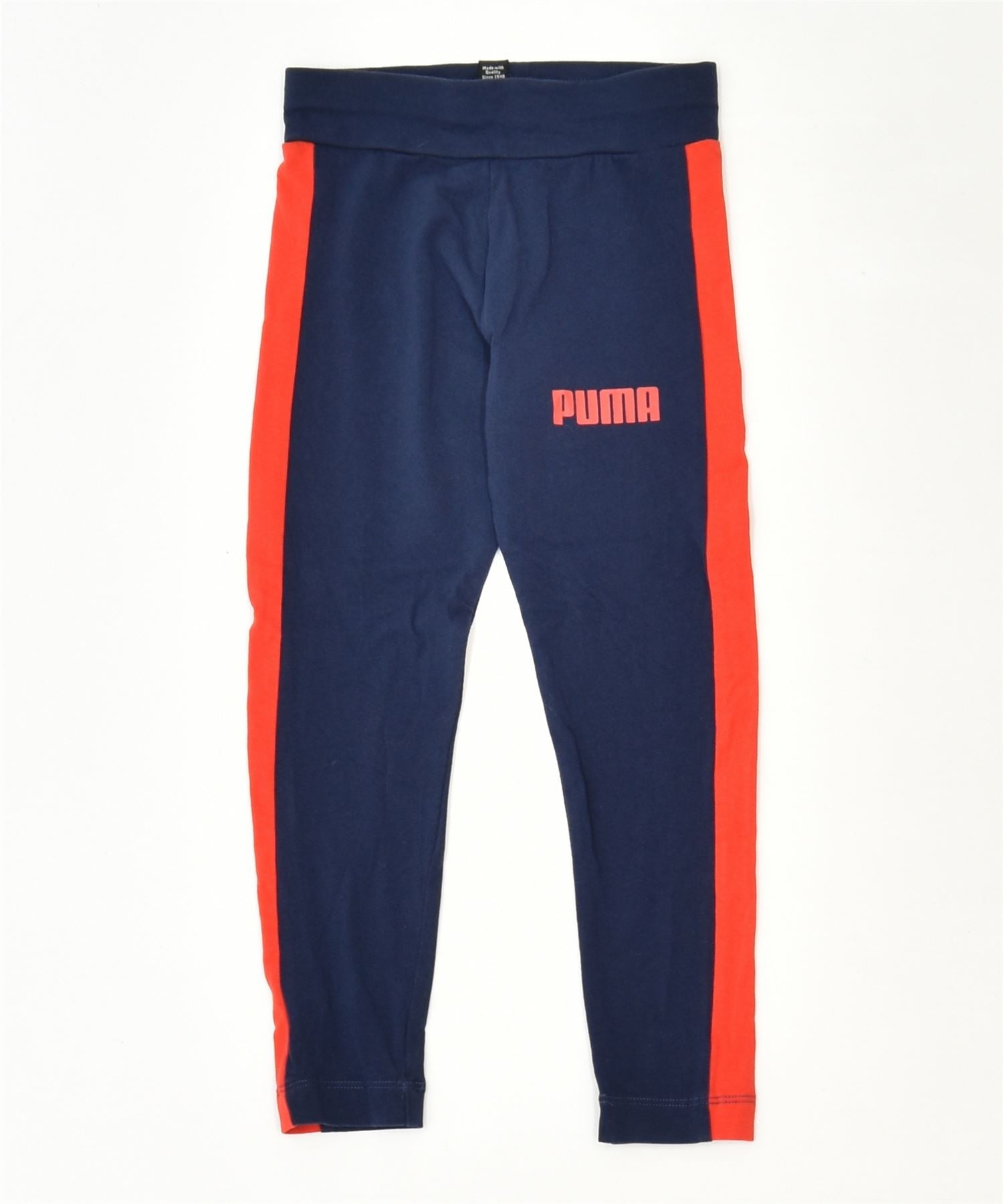 image of PUMA Girls Leggings 5-6 Years Navy Blue Colourblock Cotton Sports