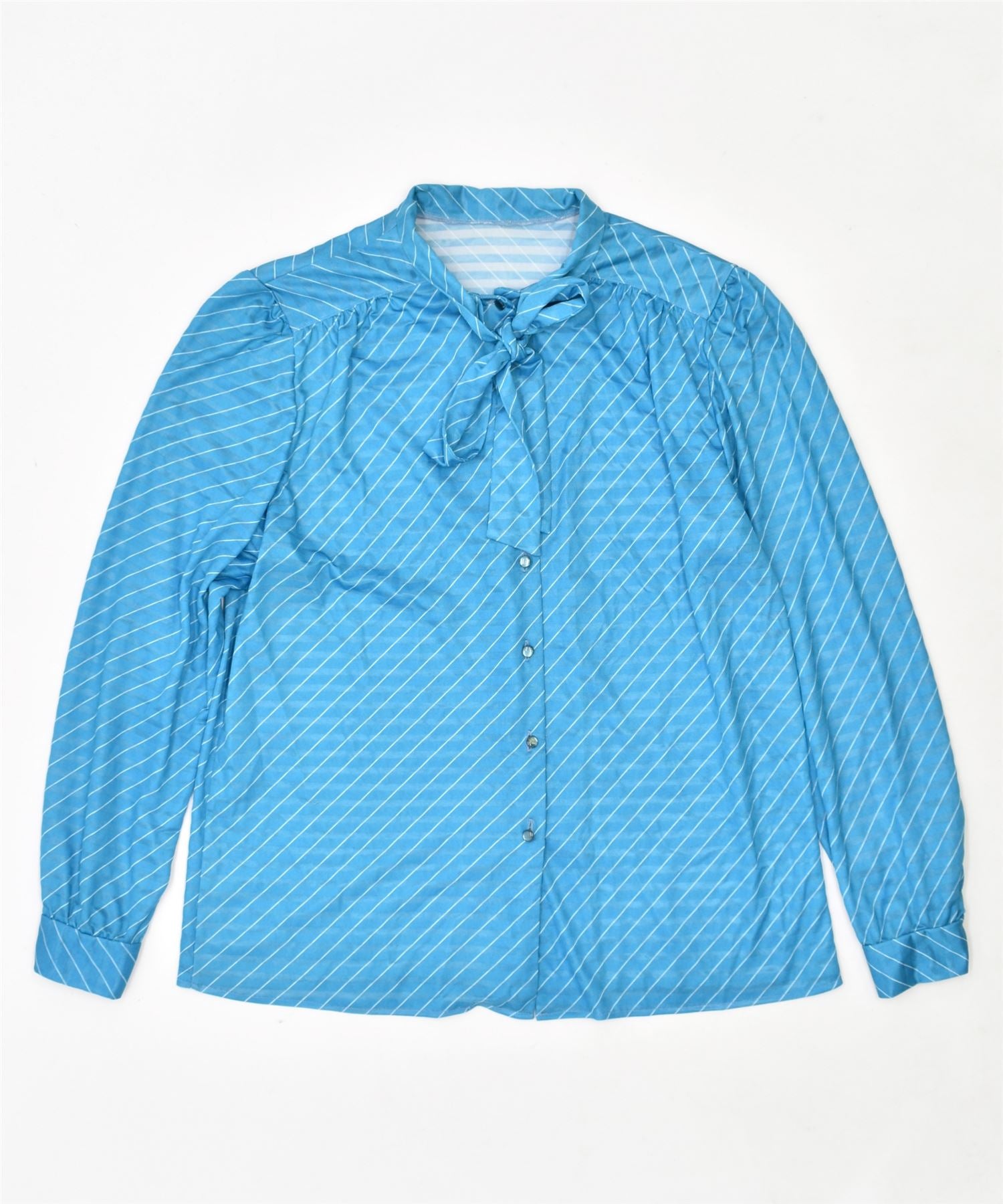 image of VINTAGE Womens Front Tie Shirt Blouse UK 14 Large Blue Striped