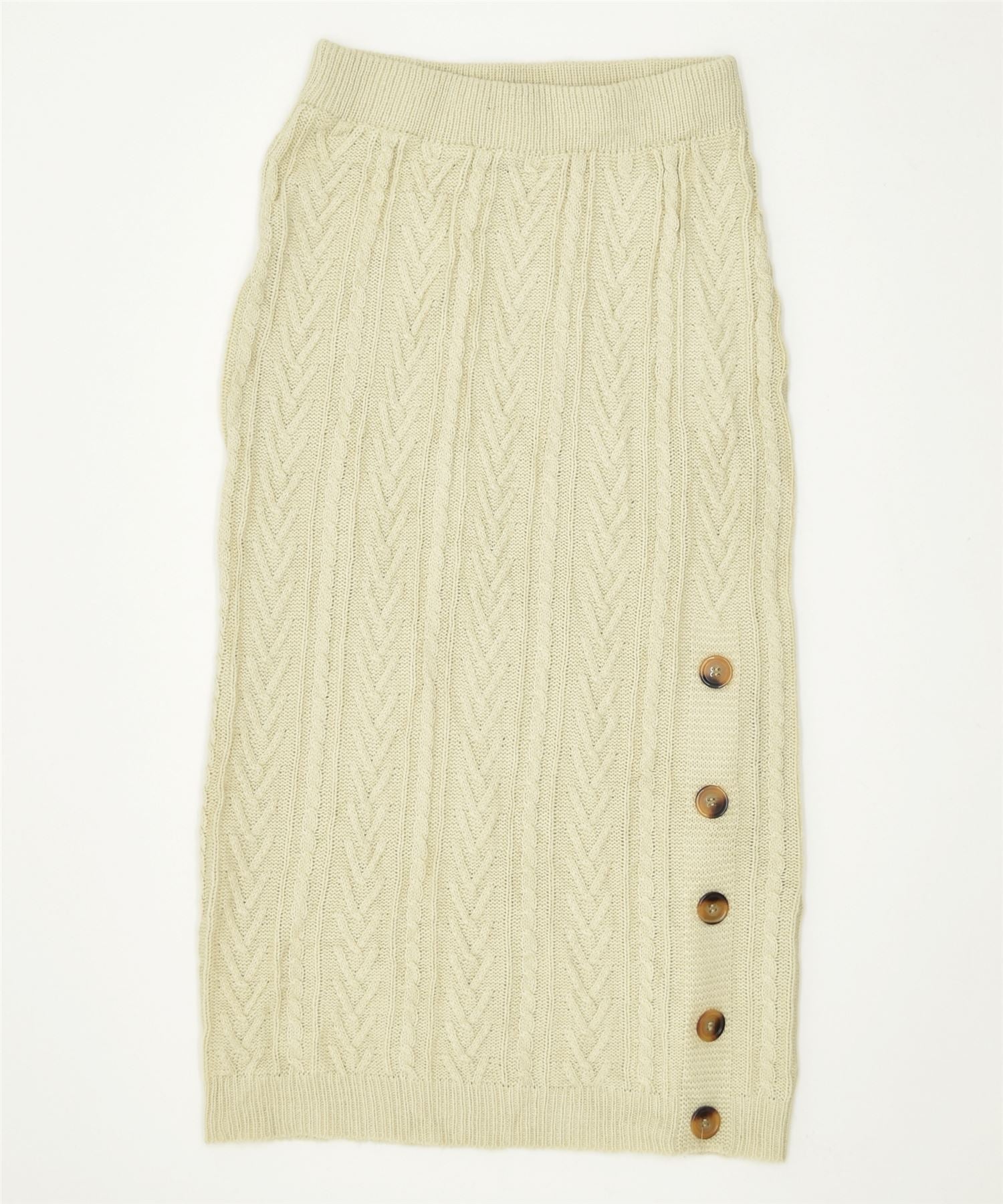 image of SHEIN Womens Knit High Waist Straight Skirt UK 12 Medium W26 Beige Acrylic