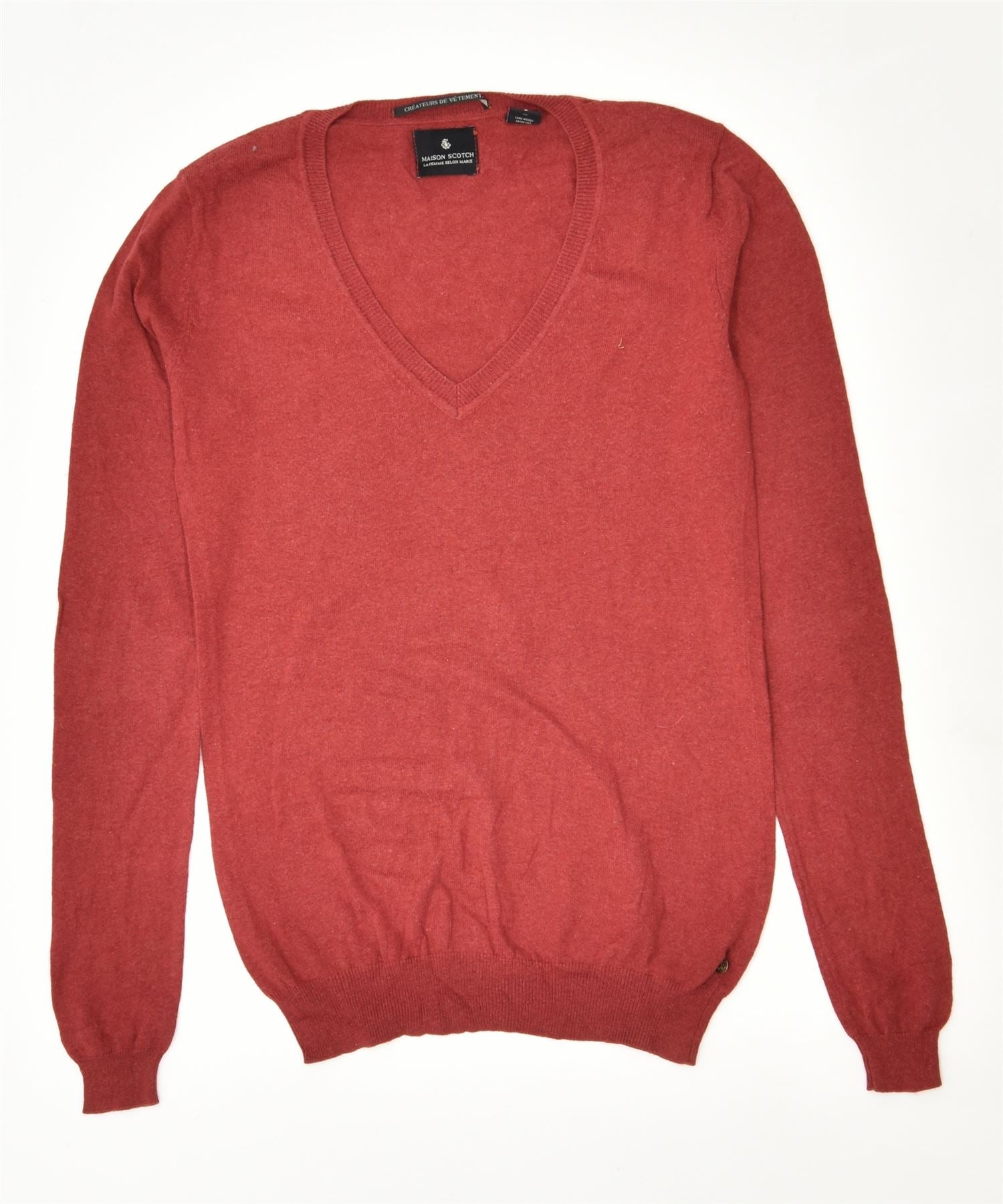 image of MAISON SCOTCH Mens V-Neck Jumper Sweater Small Red Cotton Vintage