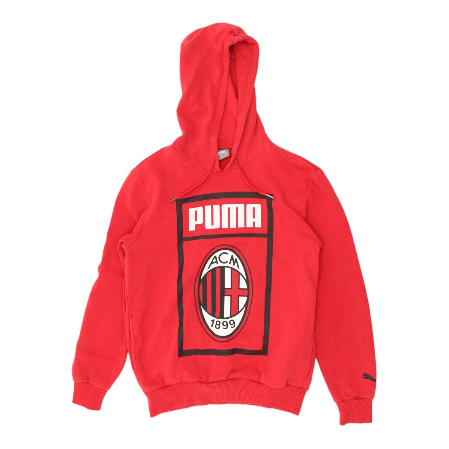 AC Milan Mens Red Puma Pullover Hoodie | Italian Football Sportswear Hoody VTG