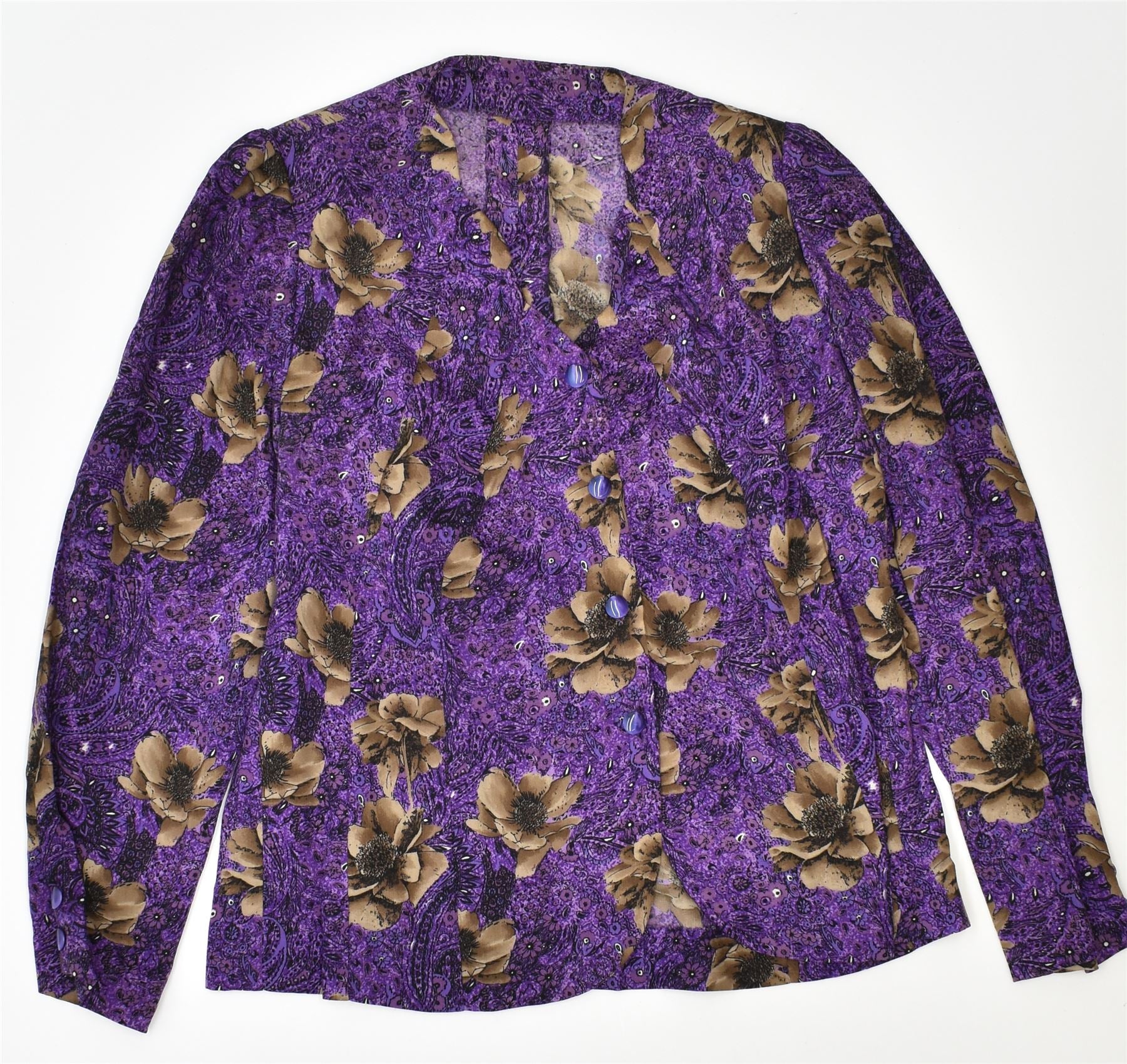 image of VINTAGE Womens 3 Button Blazer Jacket UK 14 Large Purple Floral