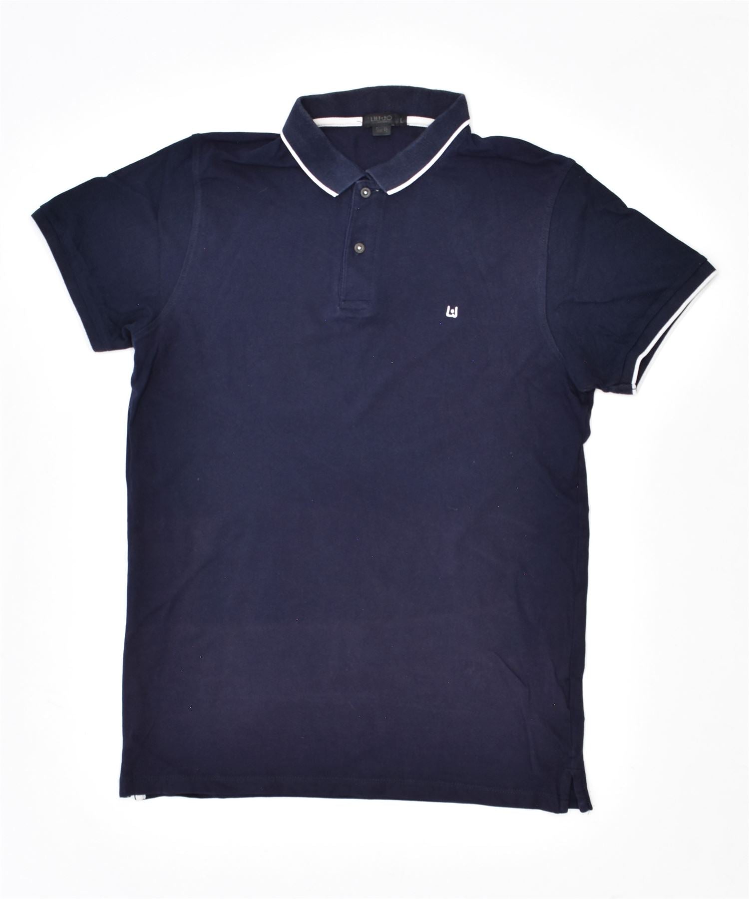 Image of LIU JO Mens Slim Fit Polo Shirt Large Navy Blue Cotton