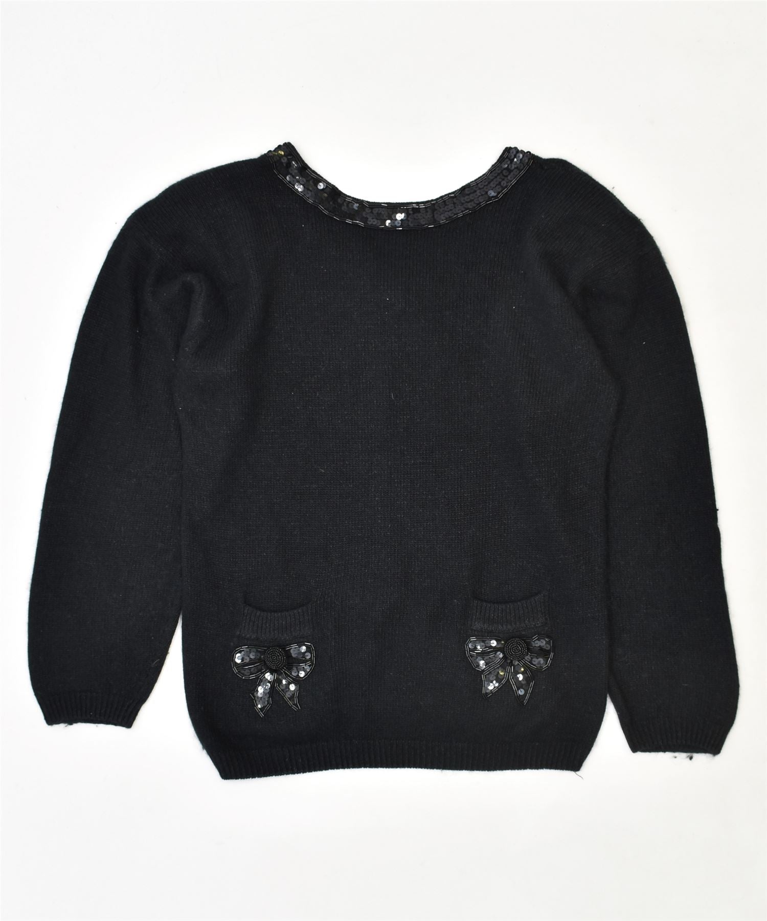 image of AMANDA SMITH Womens Crew Neck Jumper Sweater UK 14 Medium Black Silk