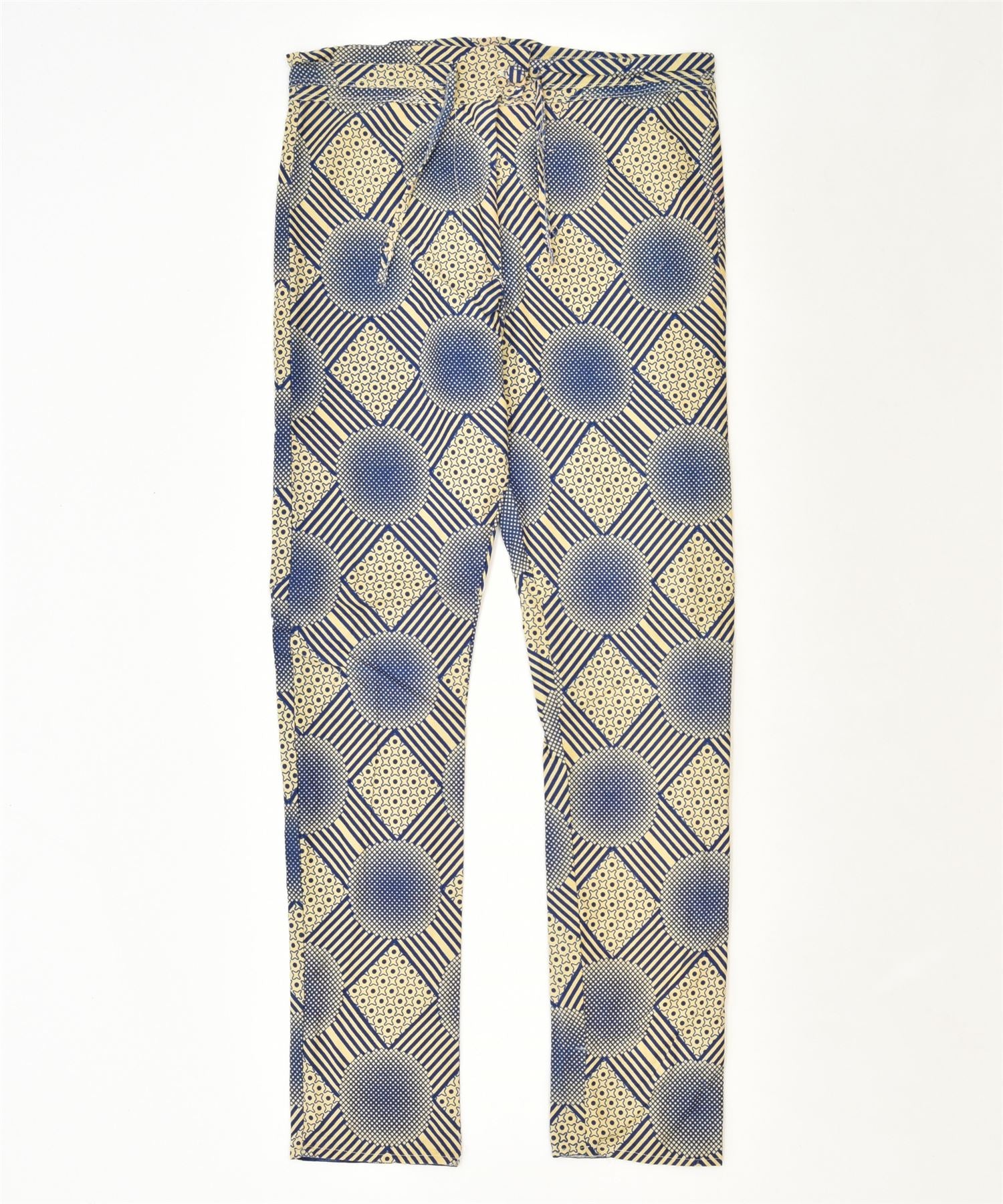 image of VINTAGE Womens Slim Casual Trousers W34 L34 Blue Geometric Classic