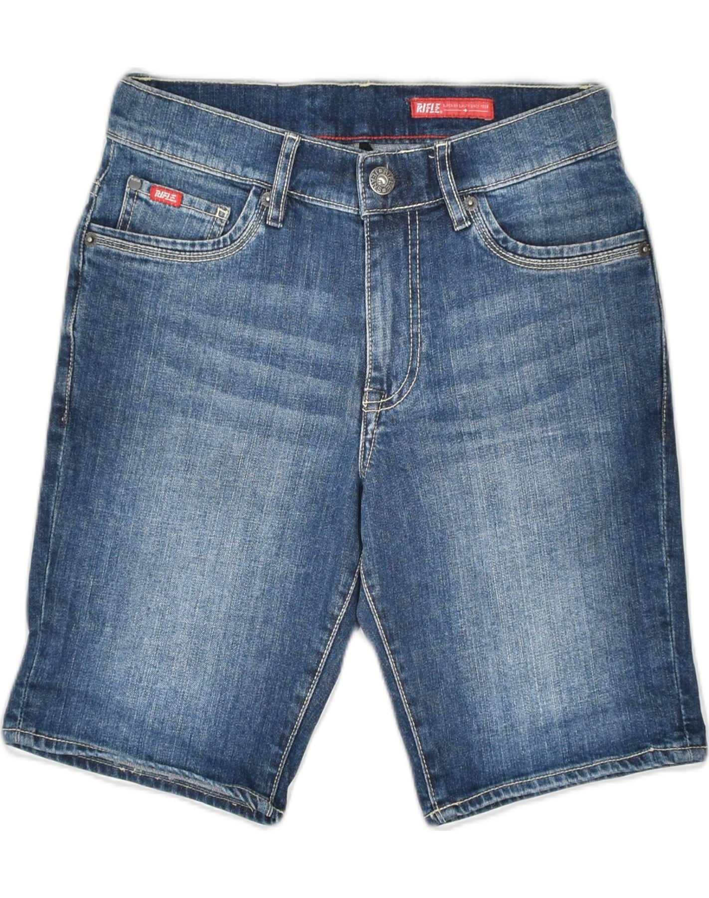 Image of RIFLE Mens Denim Shorts W28 Small Blue Cotton