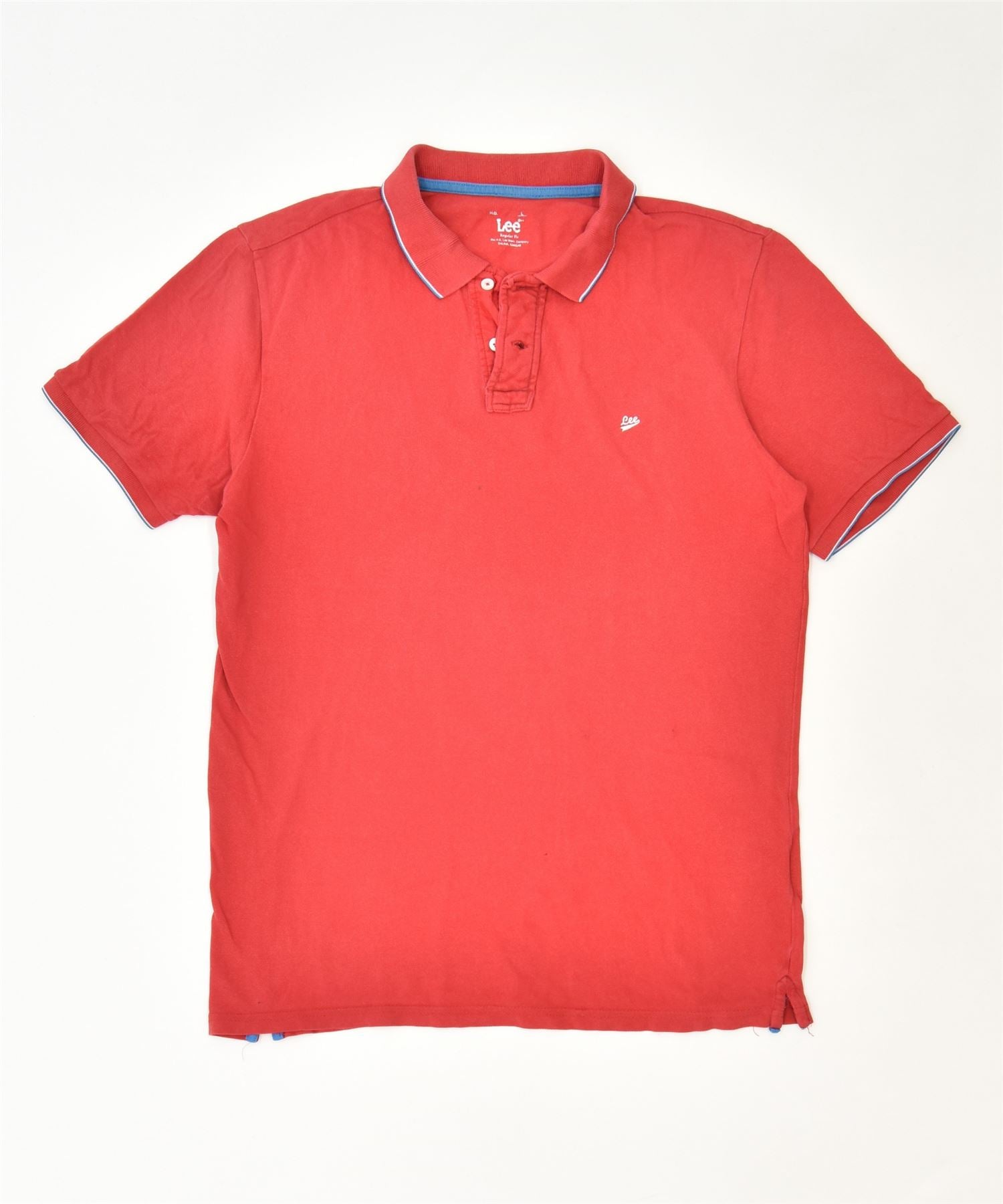 Image of LEE Mens Regular Fit Polo Shirt Large Red Cotton Classic