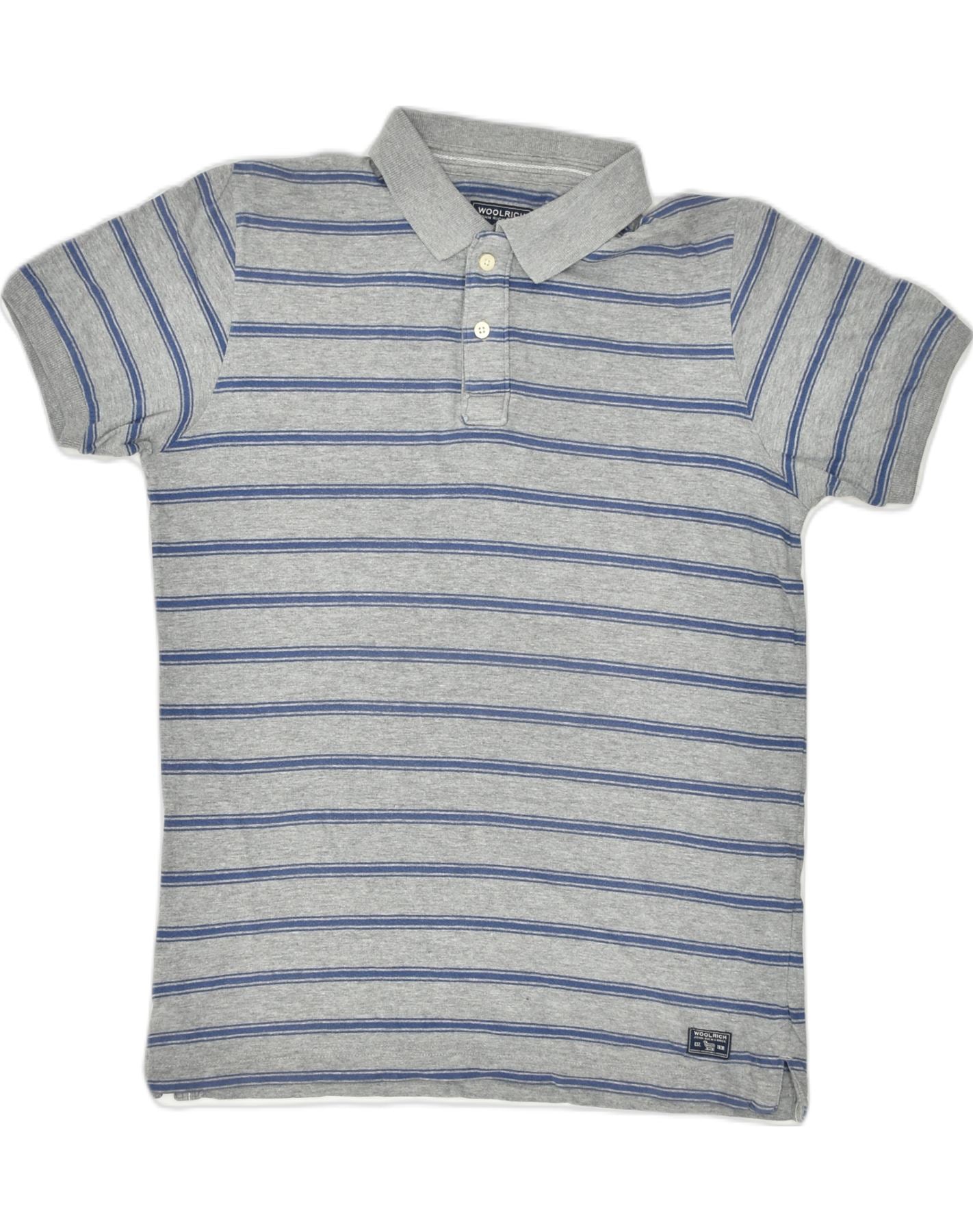 image of WOOLRICH Mens Polo Shirt Medium Grey Striped