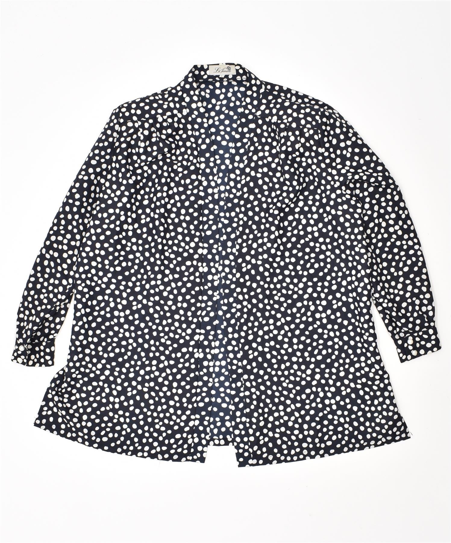 image of LA FEMME Womens Oversized Blazer Jacket UK 16 Large Navy Blue Spotted