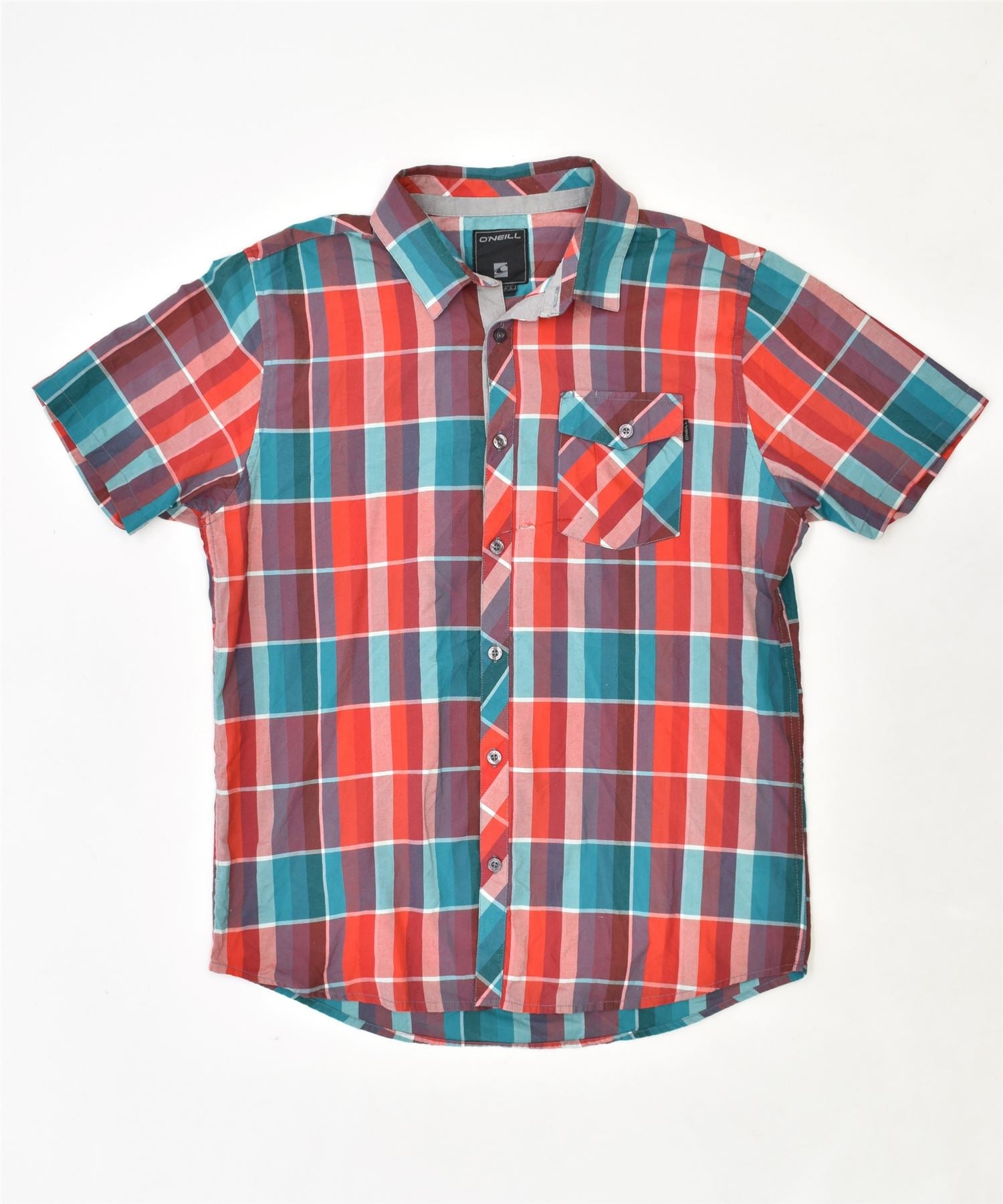 Image of O'NEILL Mens Short Sleeve Shirt Large Multicoloured Check Cotton